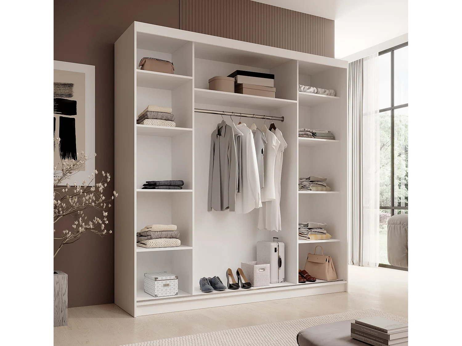 Kleiderschrank Walter (200cm)/Schiebetüren/Spiegel/Weiss&Schwarz