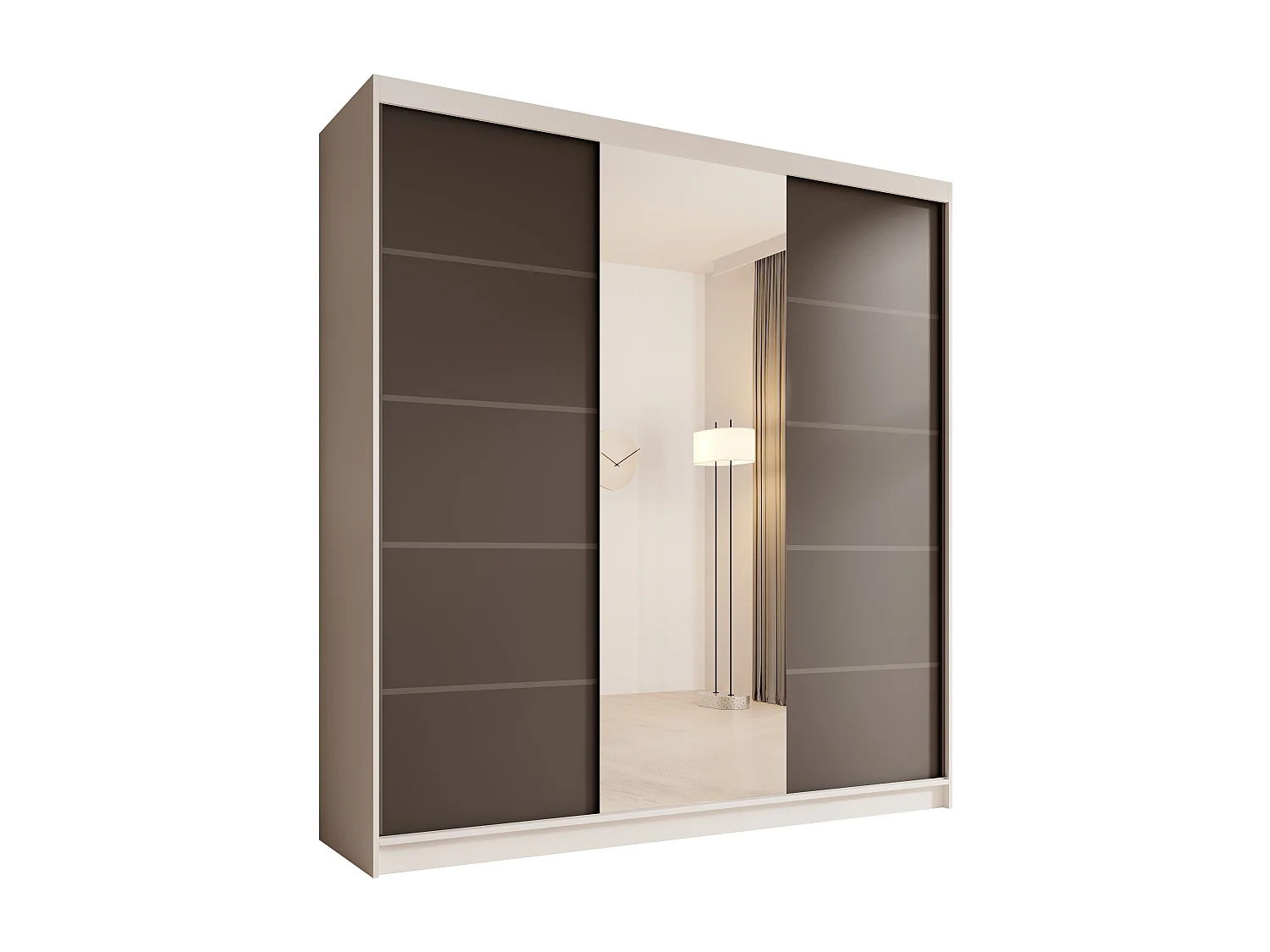 Kleiderschrank Walter (200cm)/Schiebetüren/Spiegel/Weiss&Schwarz