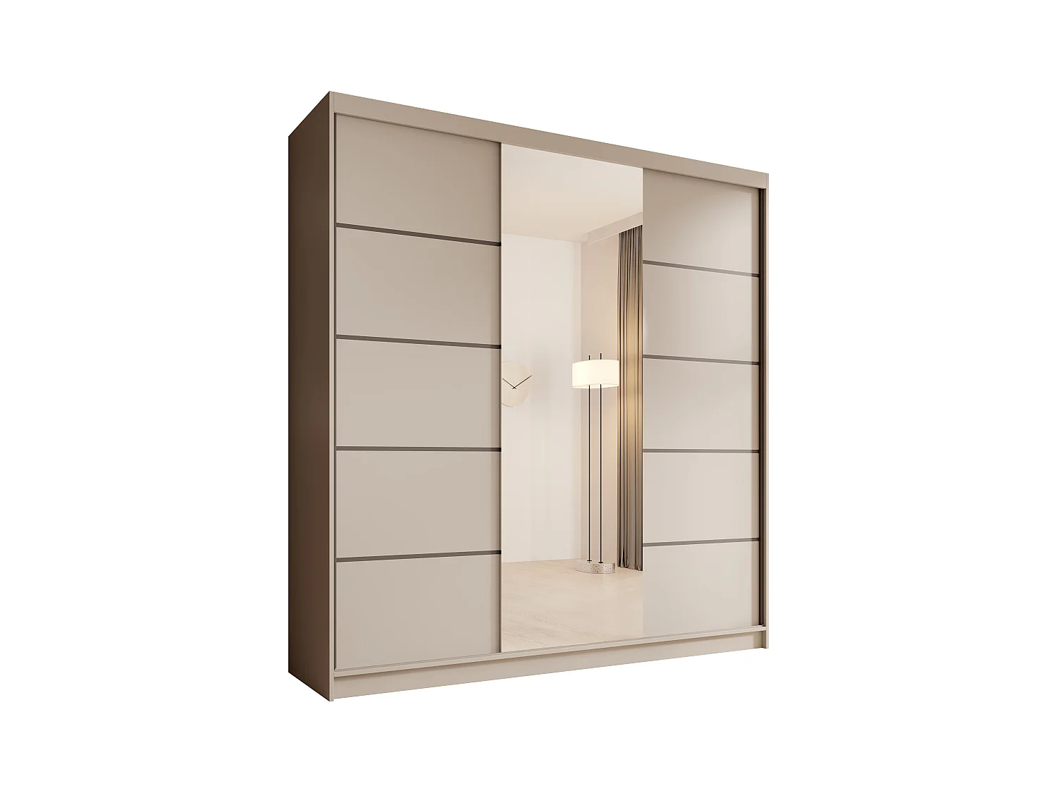 Kleiderschrank Walter (200cm)/Schiebetüren/Spiegel/Beige