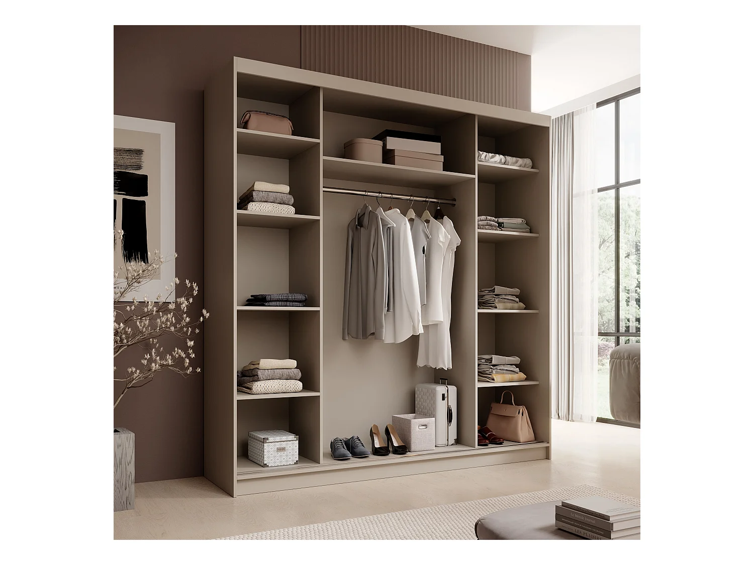 Kleiderschrank Walter (200cm)/Schiebetüren/Spiegel/Beige