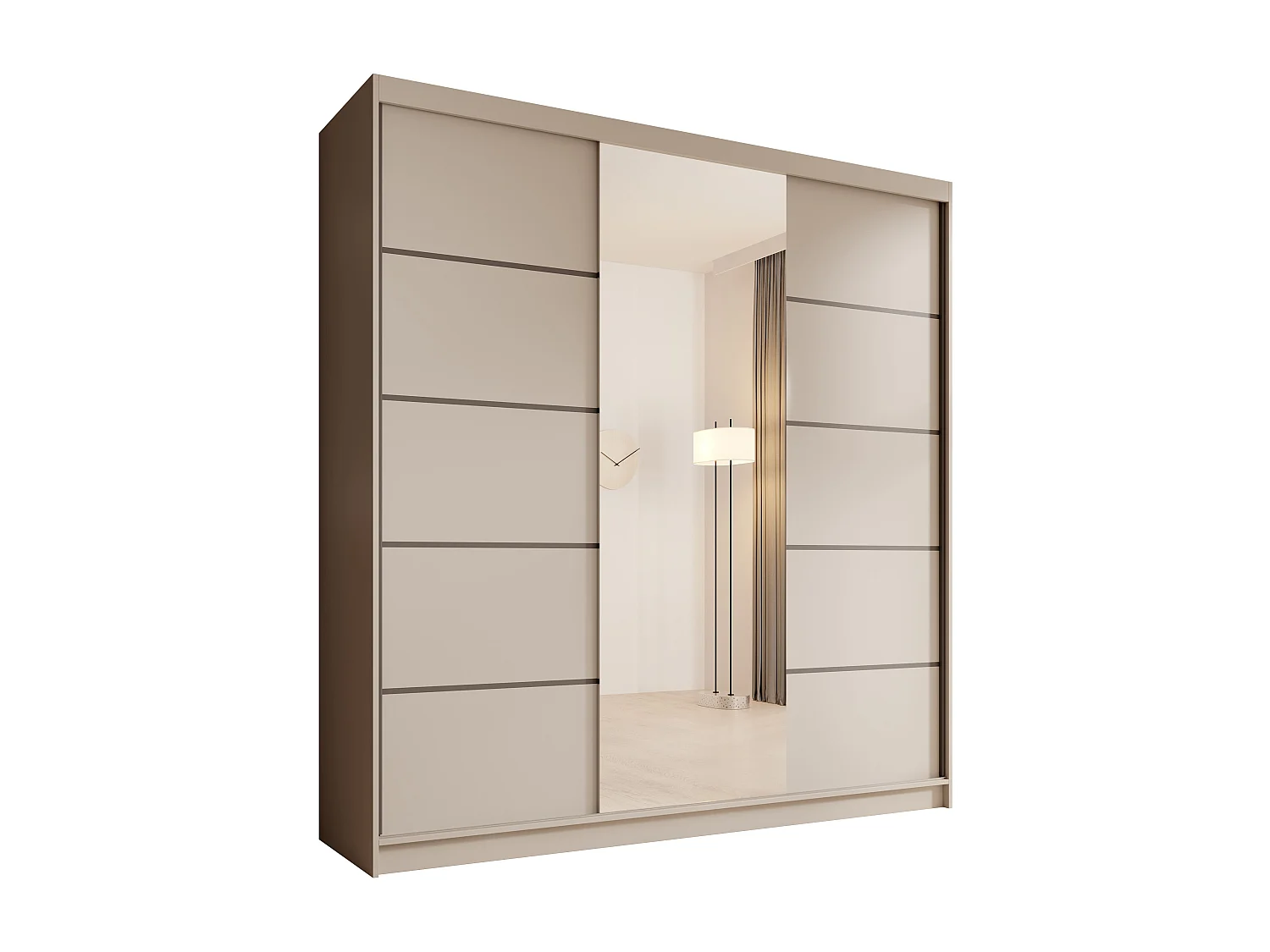 Armoire Walter (200cm)/portes coulissantes/miroir/Beige