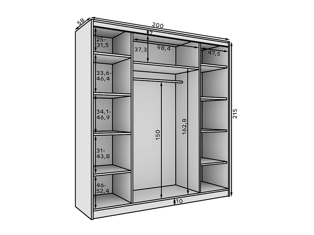 Armoire Walter (200cm)/portes coulissantes/miroir/Beige