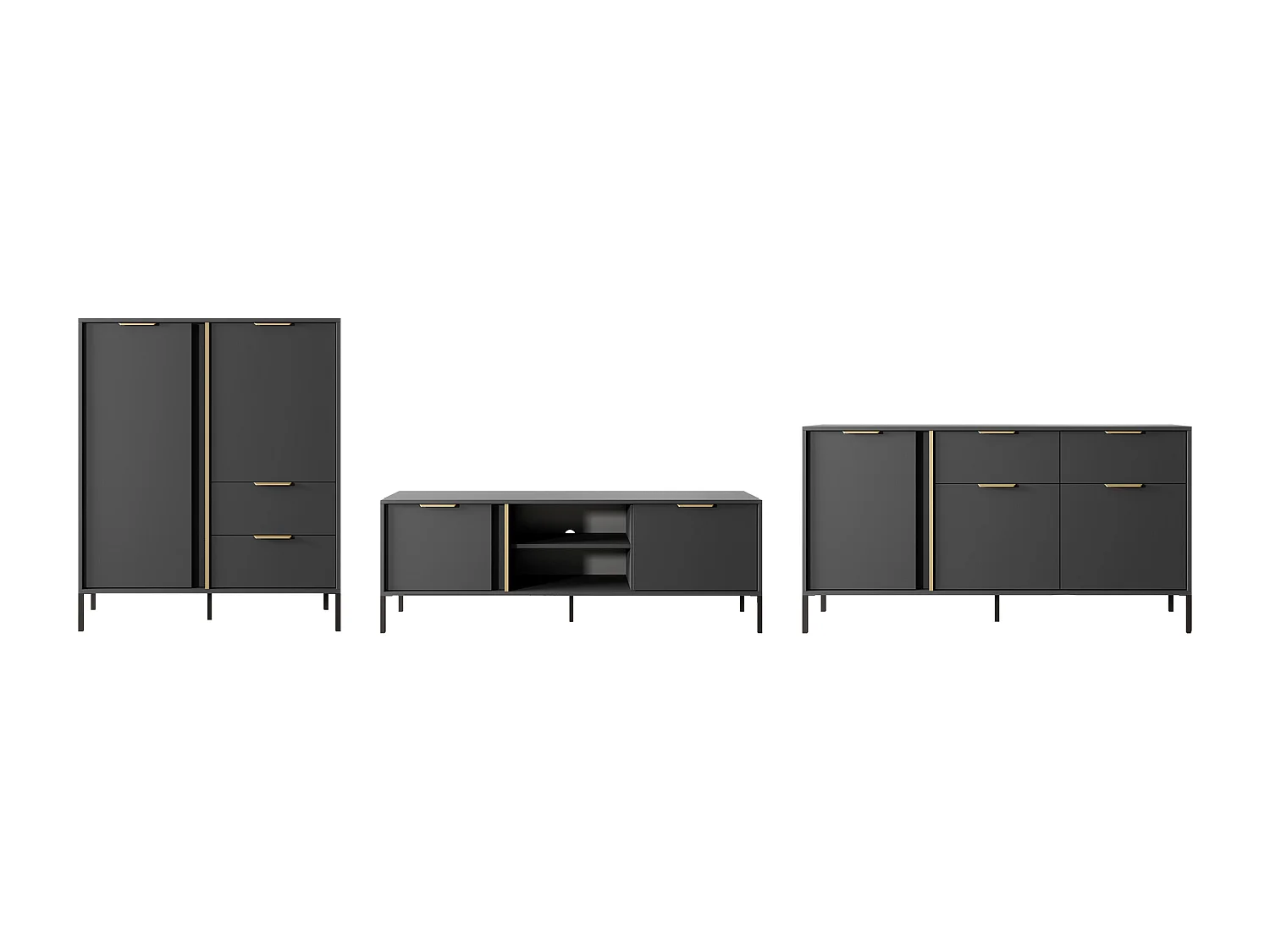 WOHNZIMMER-SET Lars anthrazit / gold 3-teilig