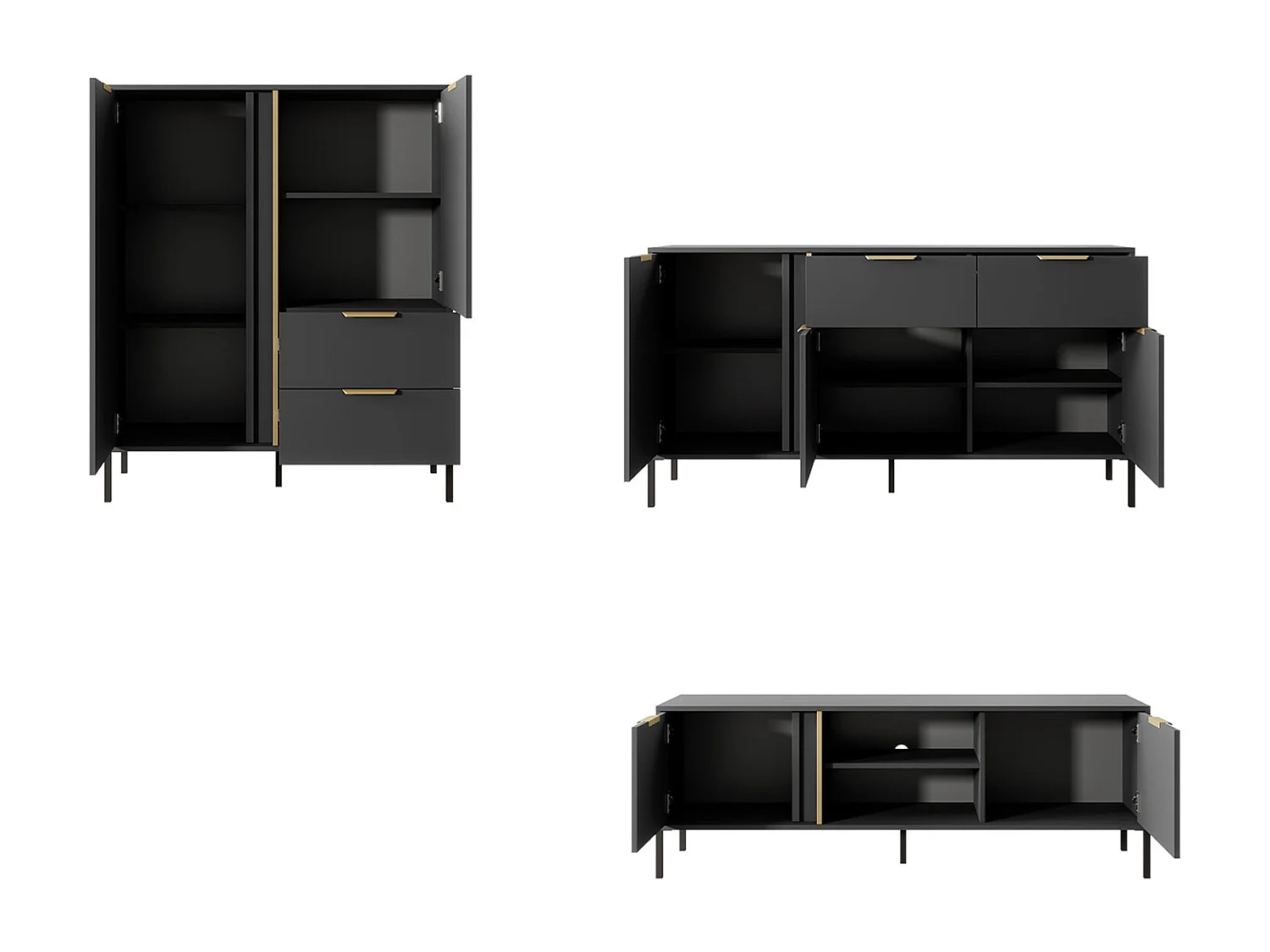 WOHNZIMMER-SET Lars anthrazit / gold 3-teilig