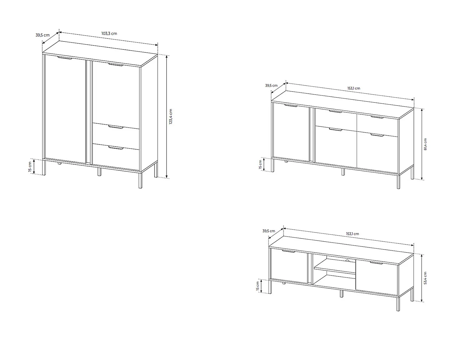 WOHNZIMMER-SET Lars anthrazit / gold 3-teilig