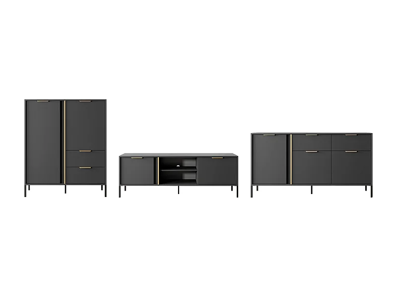 WOHNZIMMER-SET Lars anthrazit / gold 3-teilig
