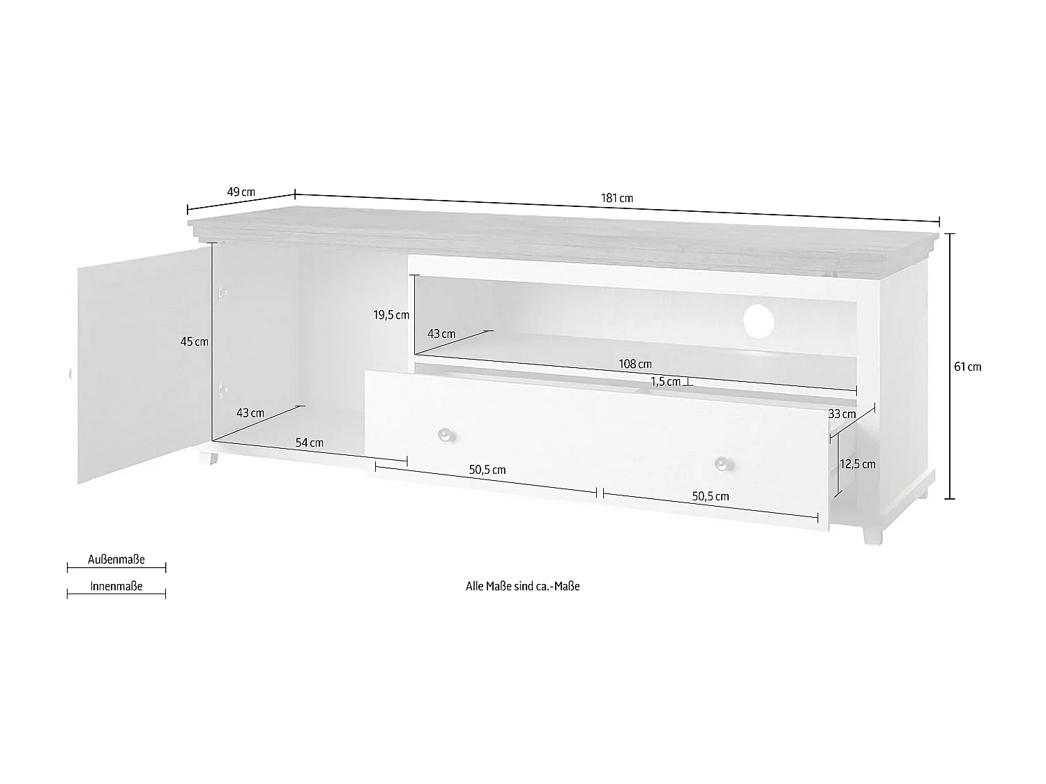 LOWBOARD Elda Grün / Eiche Lefkas 181 / 49 / 61 cm