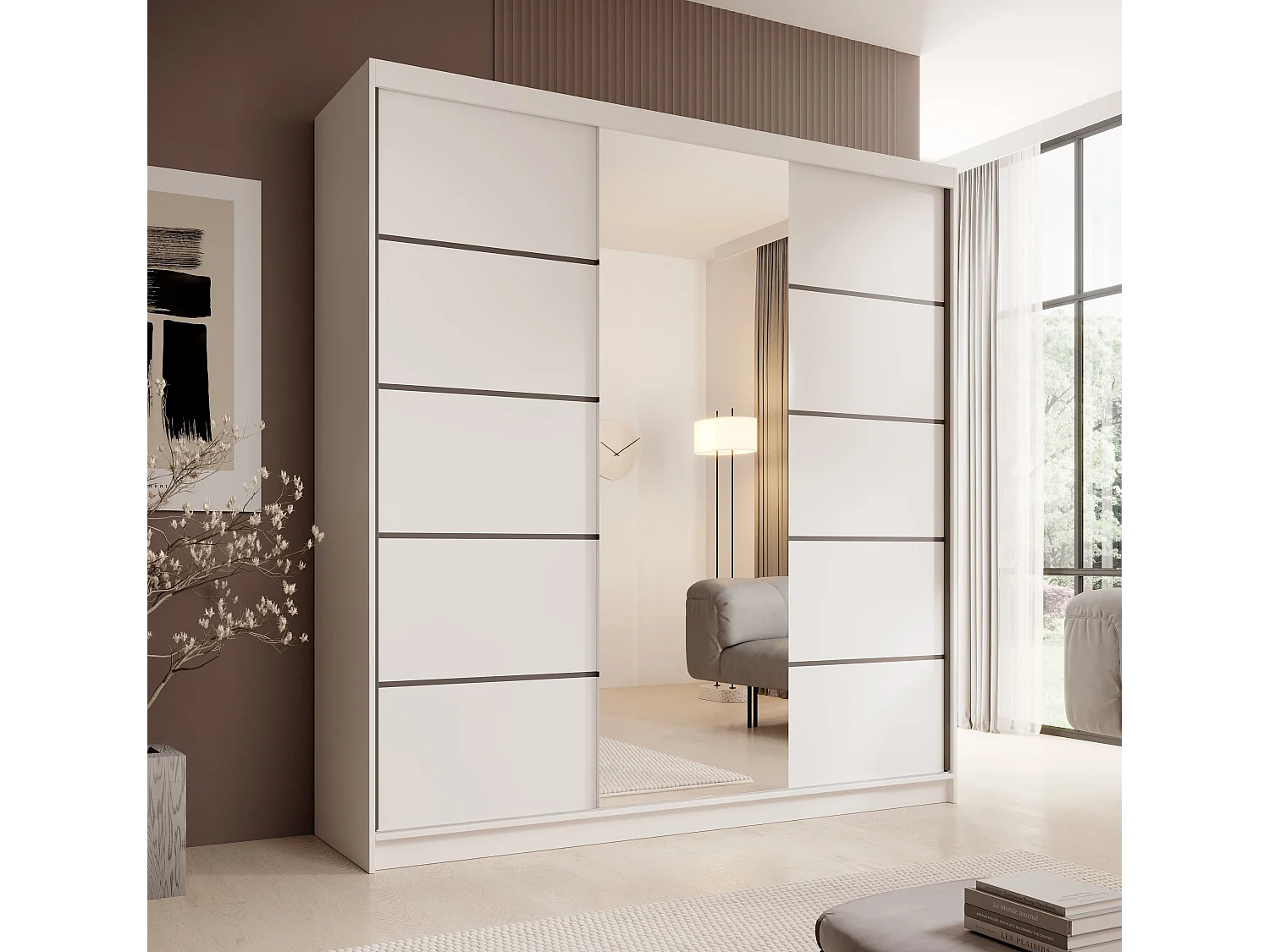 Kleiderschrank Walter (200cm)/Schiebetüren/Spiegel/Weiss