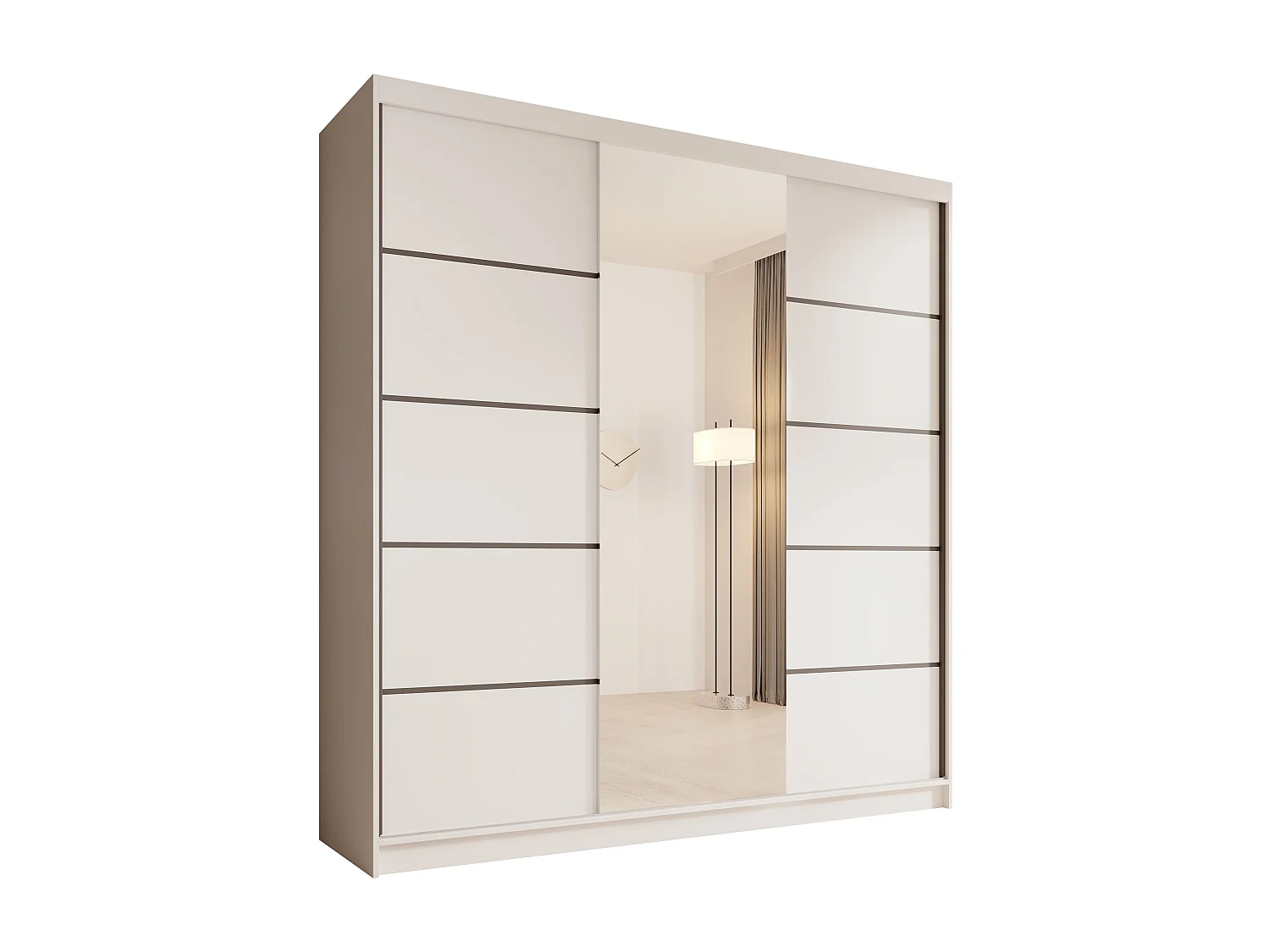 Armadio Walter (200cm)/ante scorrevoli/specchio/Bianco