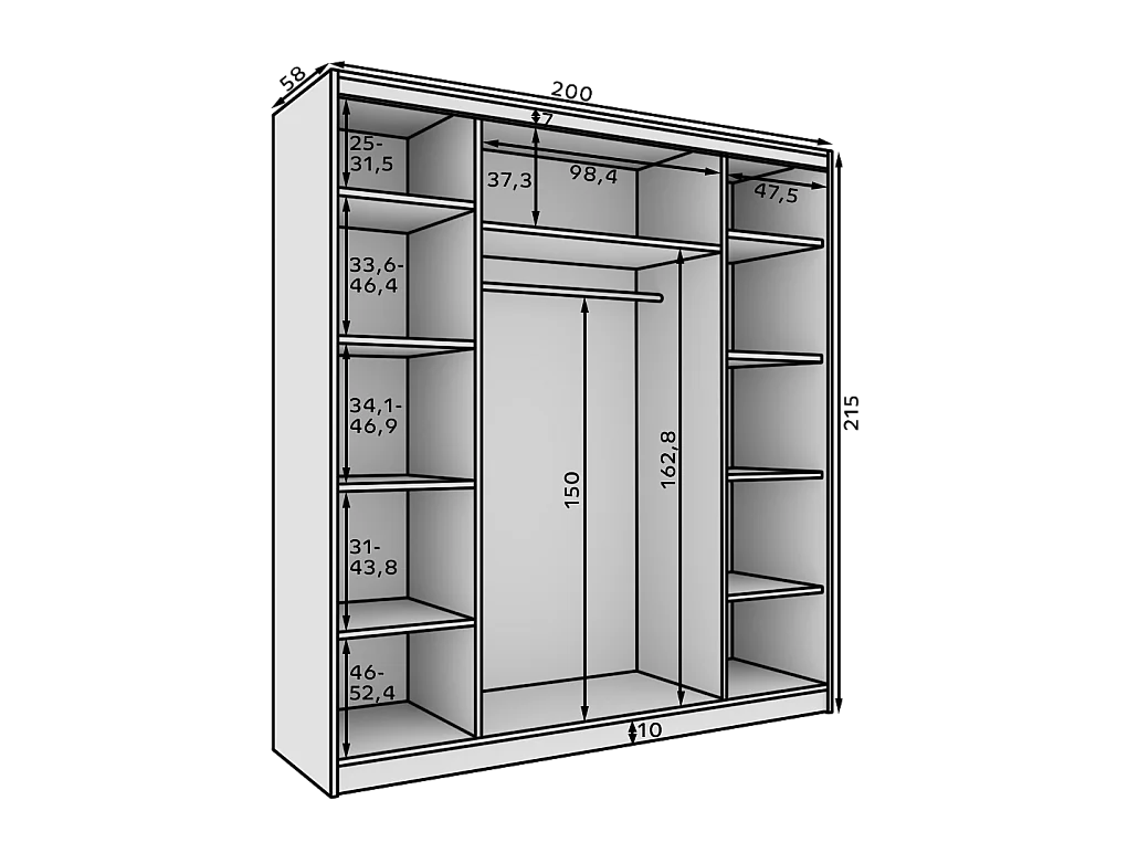 Kleiderschrank Walter (200cm)/Schiebetüren/Spiegel/Weiss