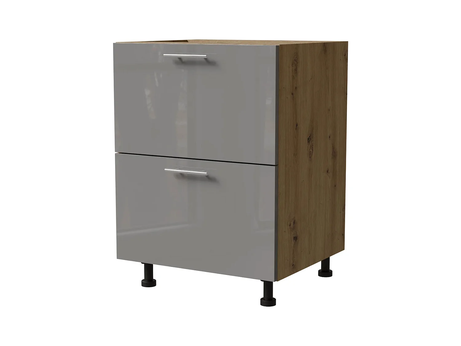 SCHUBLADENUNTERSCHRANK Essen D2A/60/1A Grau Hochglanz / Eiche Artisan Matt 60 / 50 / 82cm
