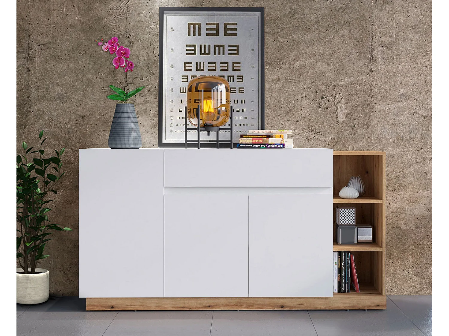 KOMMODE Bristol weiß / Evoke Eiche 163 / 40 / 86cm