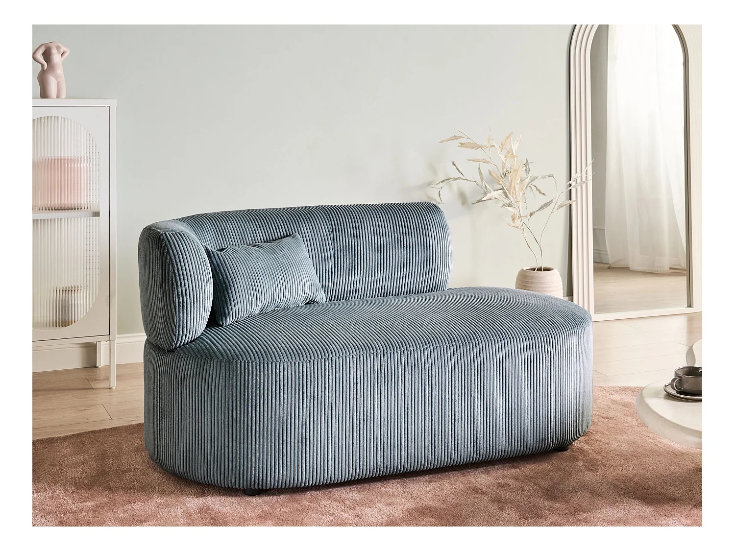 Chaise longue côté droite VANVEY Velours côtelé Bleu