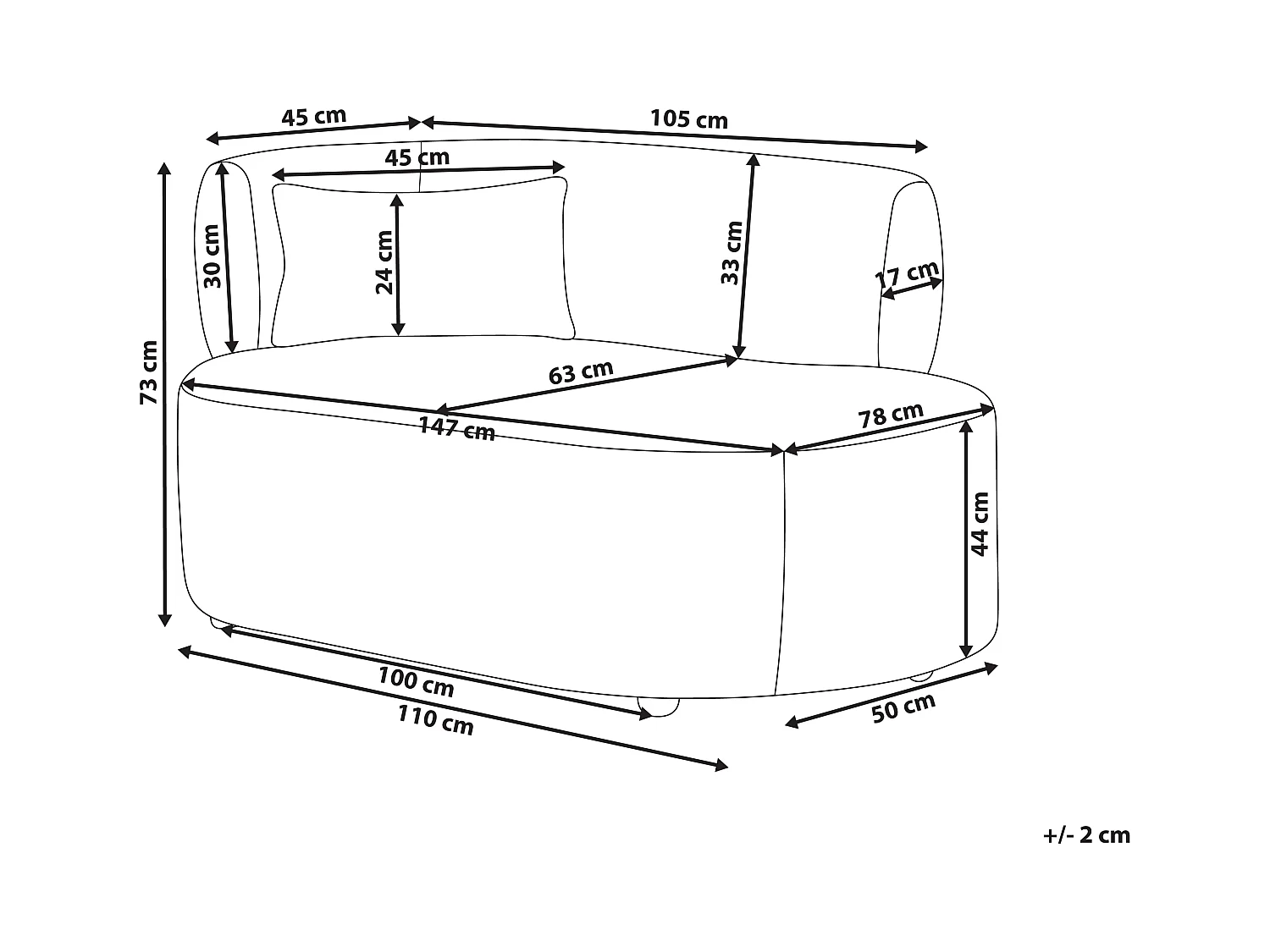 Chaise longue côté droite VANVEY Velours côtelé Bleu