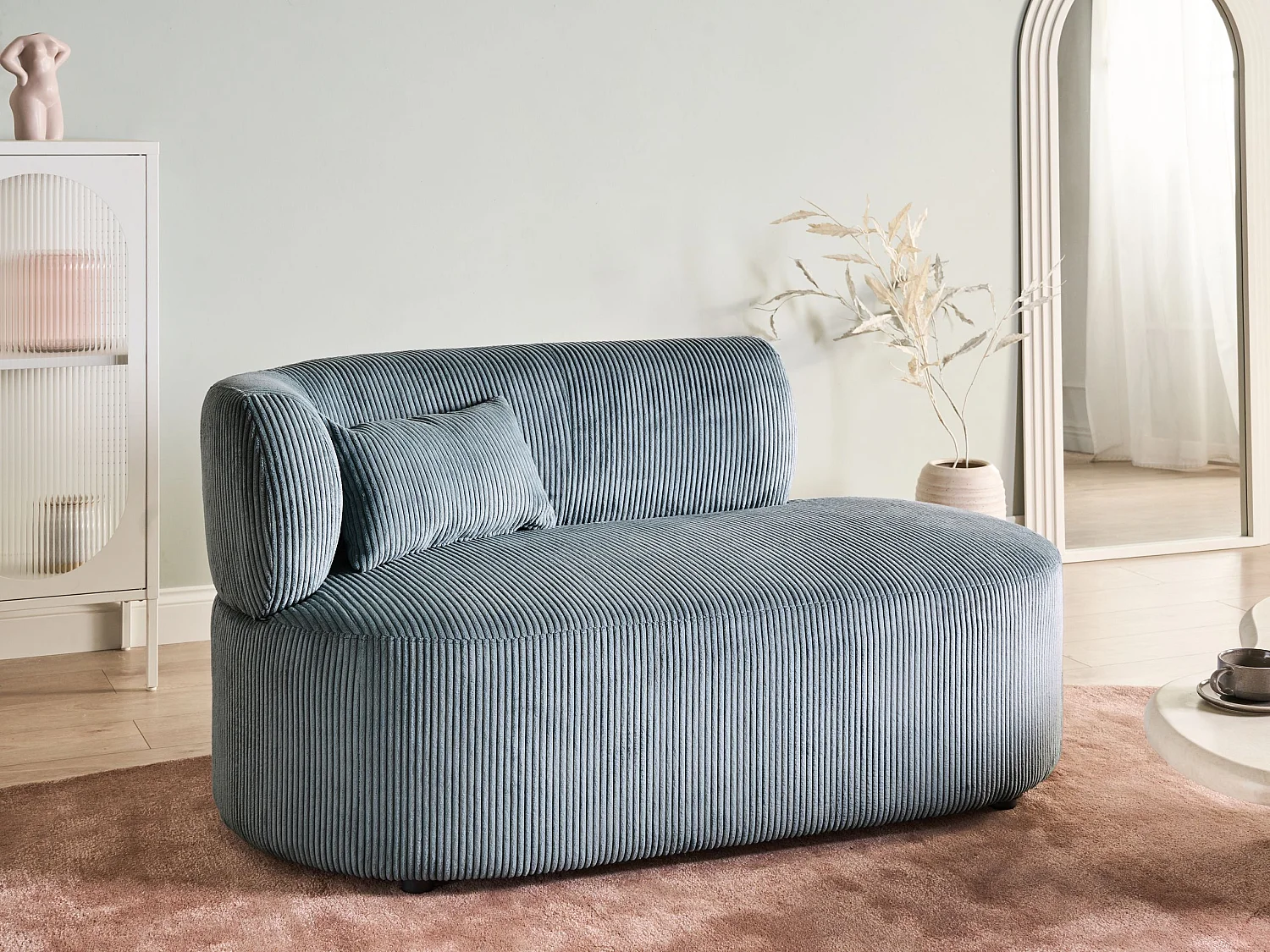 Chaise longue côté droite VANVEY Velours côtelé Bleu