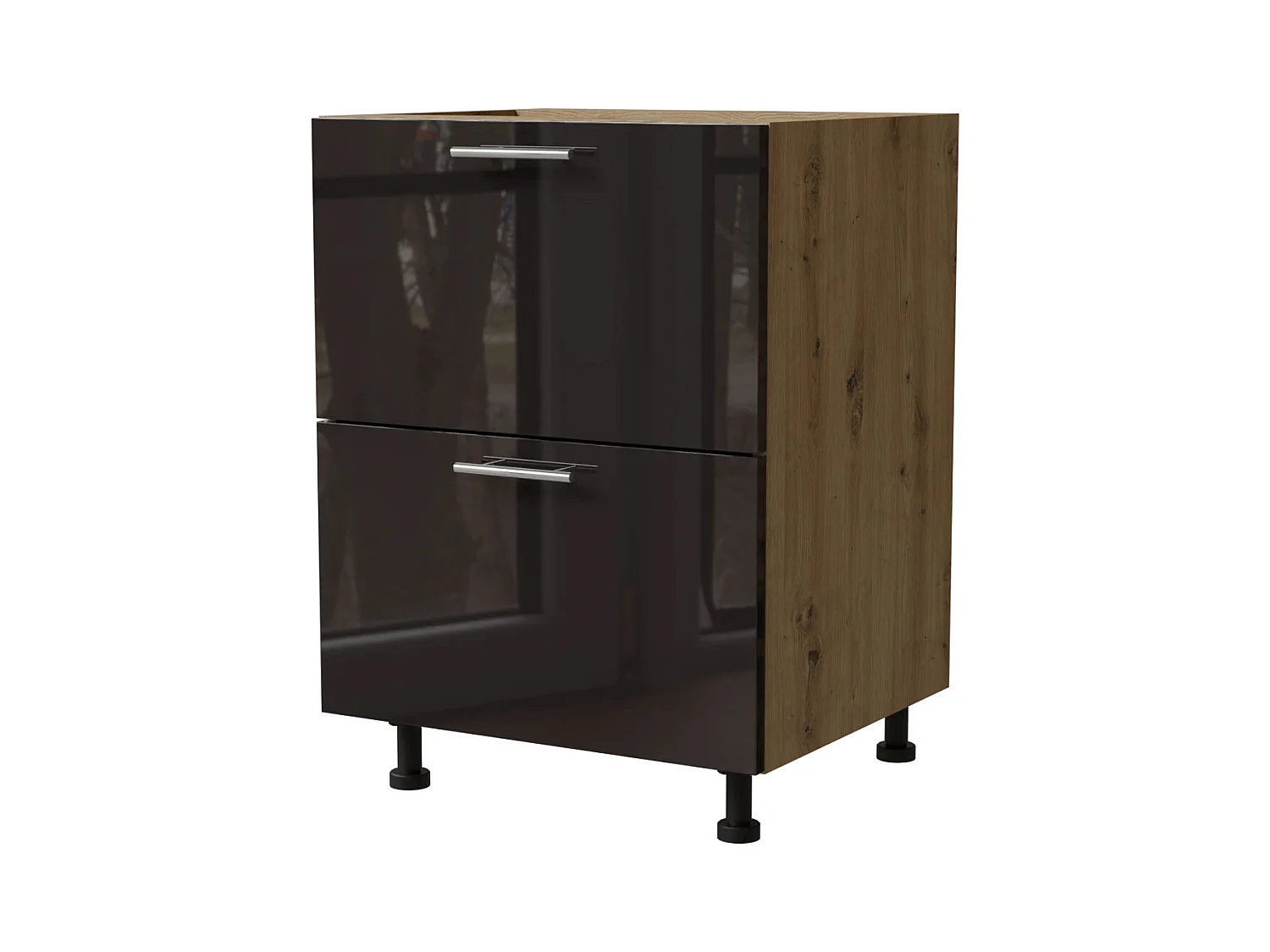 SCHUBLADENUNTERSCHRANK Essen D2A/60/1A Schwarz Hochglanz / Eiche Artisan Matt 60 / 50 / 82cm