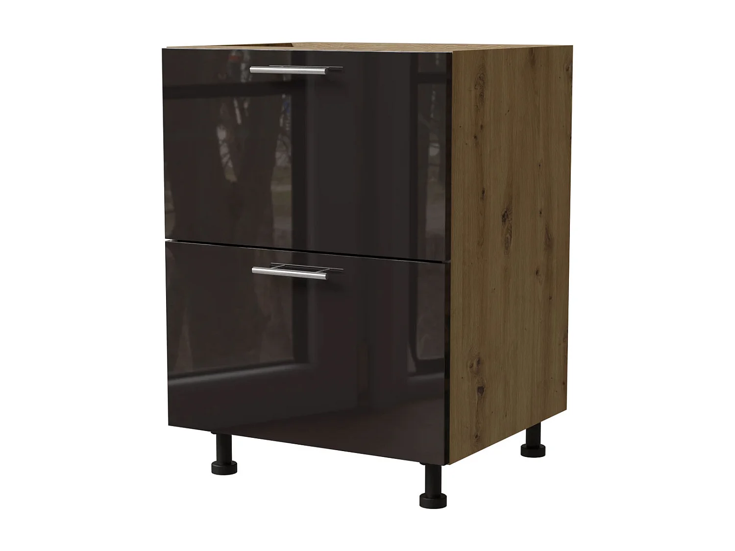 SCHUBLADENUNTERSCHRANK Essen D2A/60/1A Schwarz Hochglanz / Eiche Artisan Matt 60 / 50 / 82cm