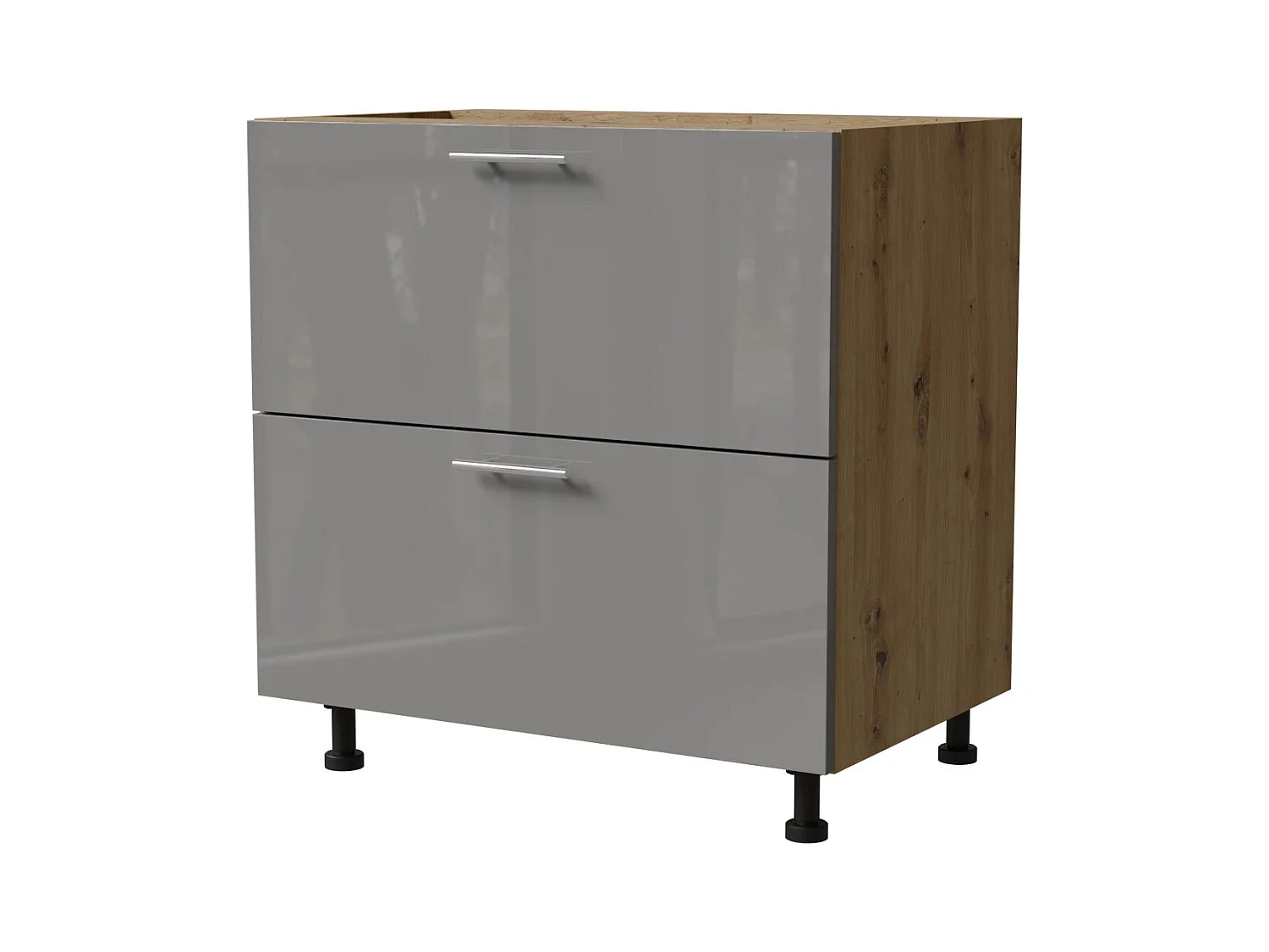 SCHUBLADENUNTERSCHRANK Essen D2A/80/1A Grau Hochglanz / Eiche Artisan Matt 80 / 50 / 82cm