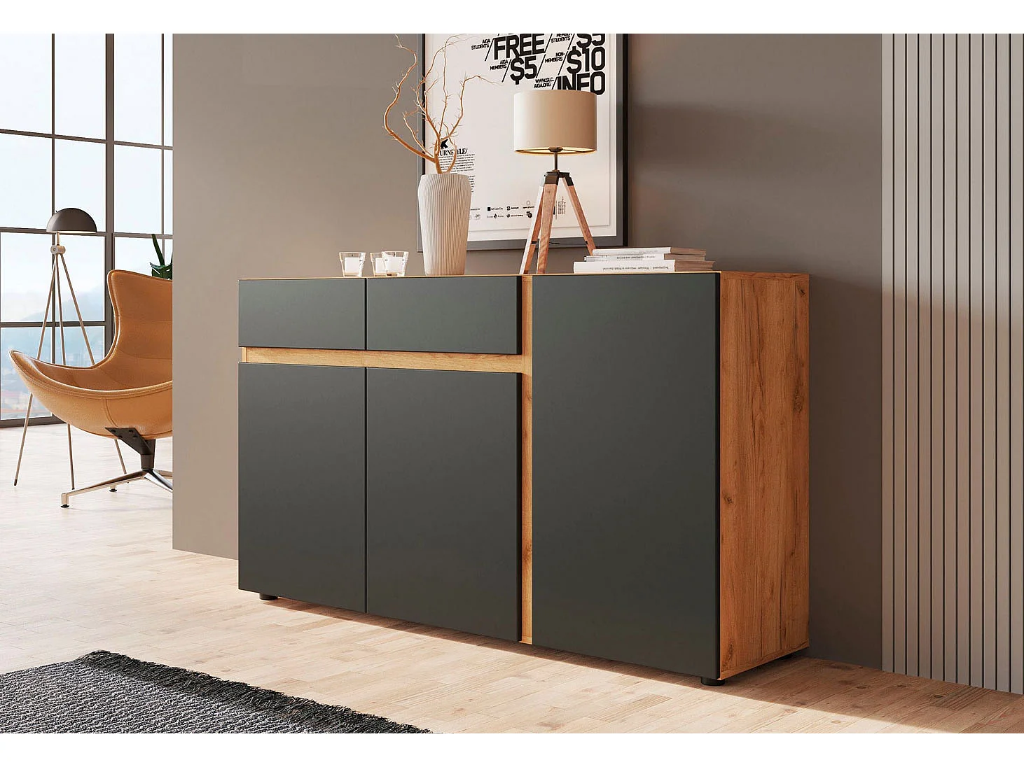 SIDEBOARD Morongo Eiche Kraft Gold / anthrazit 149 / 40 / 86cm