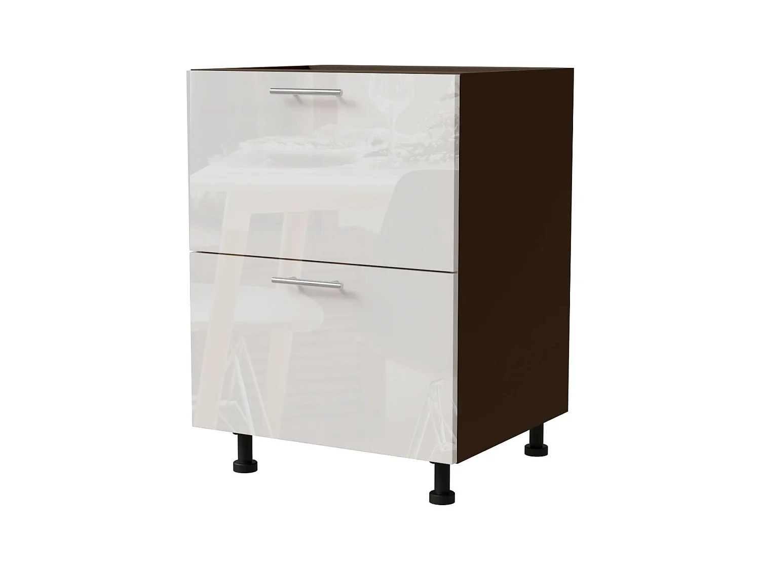 SCHUBLADENUNTERSCHRANK Essen D2A/60/1A Weiß Hochglanz / Lava Matt 60 / 50 / 82cm