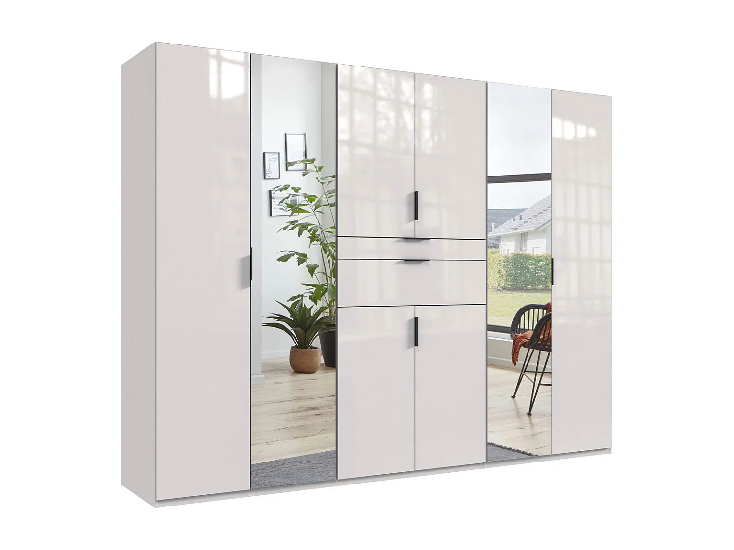 KLEIDERSCHRANK Moldau weiß / weiß Hochglanz 270cm / 58 / 208cm