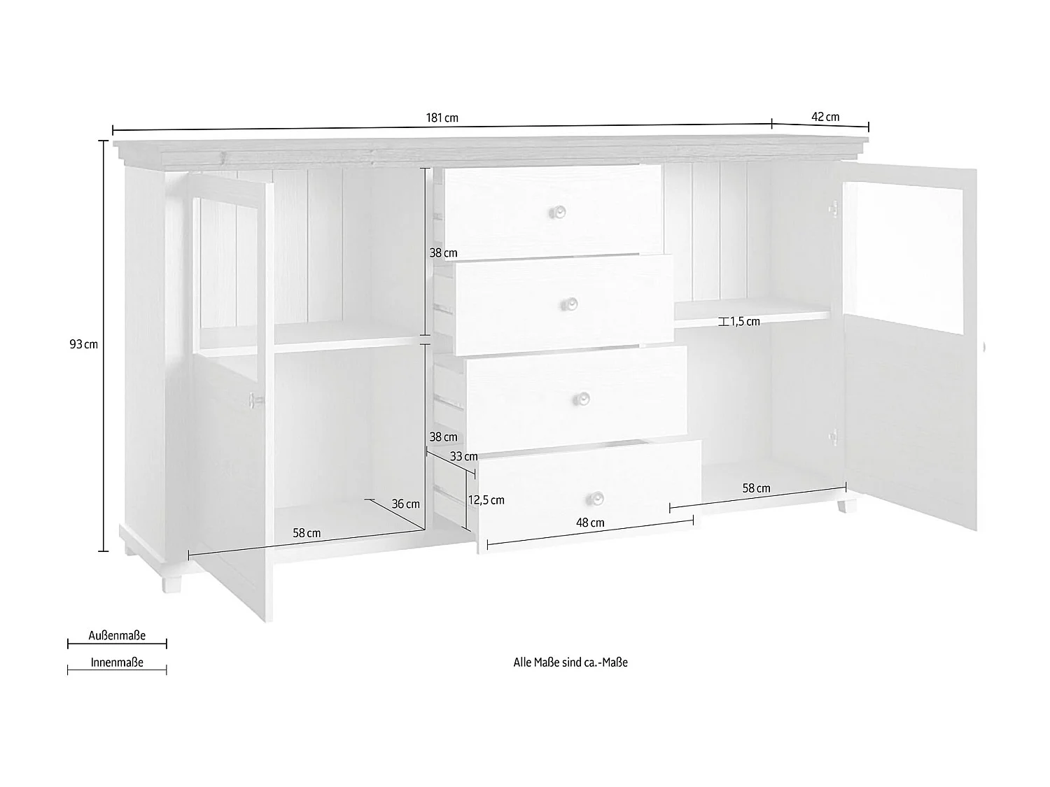 SIDEBOARD Elda Grün / Eiche Lefkas 181 / 42 / 93 cm