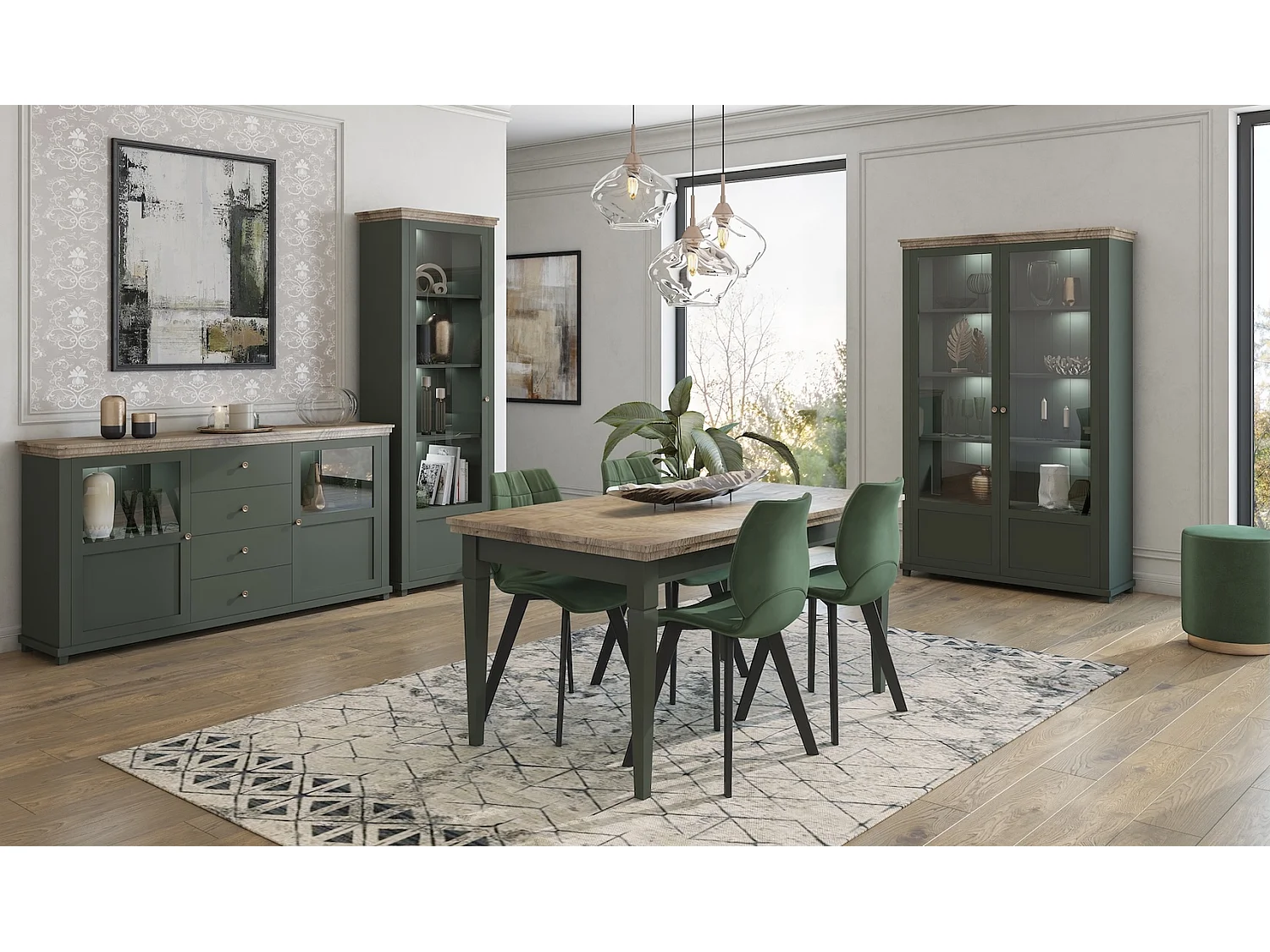 SIDEBOARD Elda Grün / Eiche Lefkas 181 / 42 / 93 cm