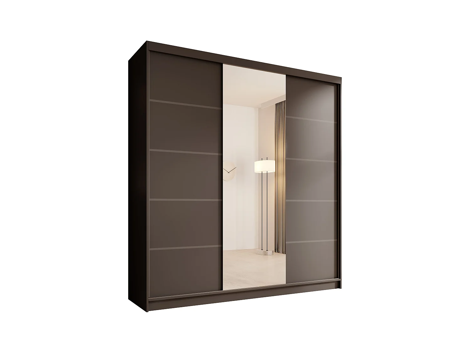 Kleiderschrank Walter (200cm)/Schiebetüren/Spiegel/Schwarz