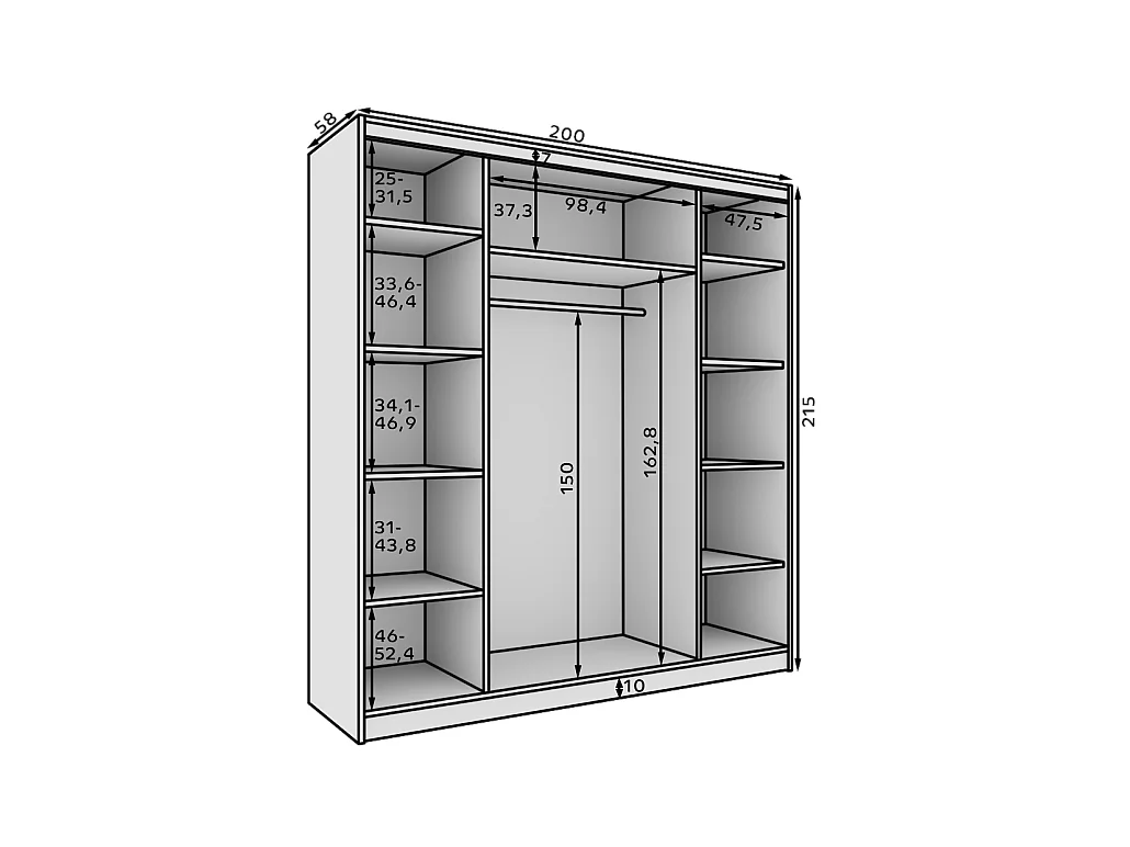 Kleiderschrank Walter (200cm)/Schiebetüren/Spiegel/Schwarz