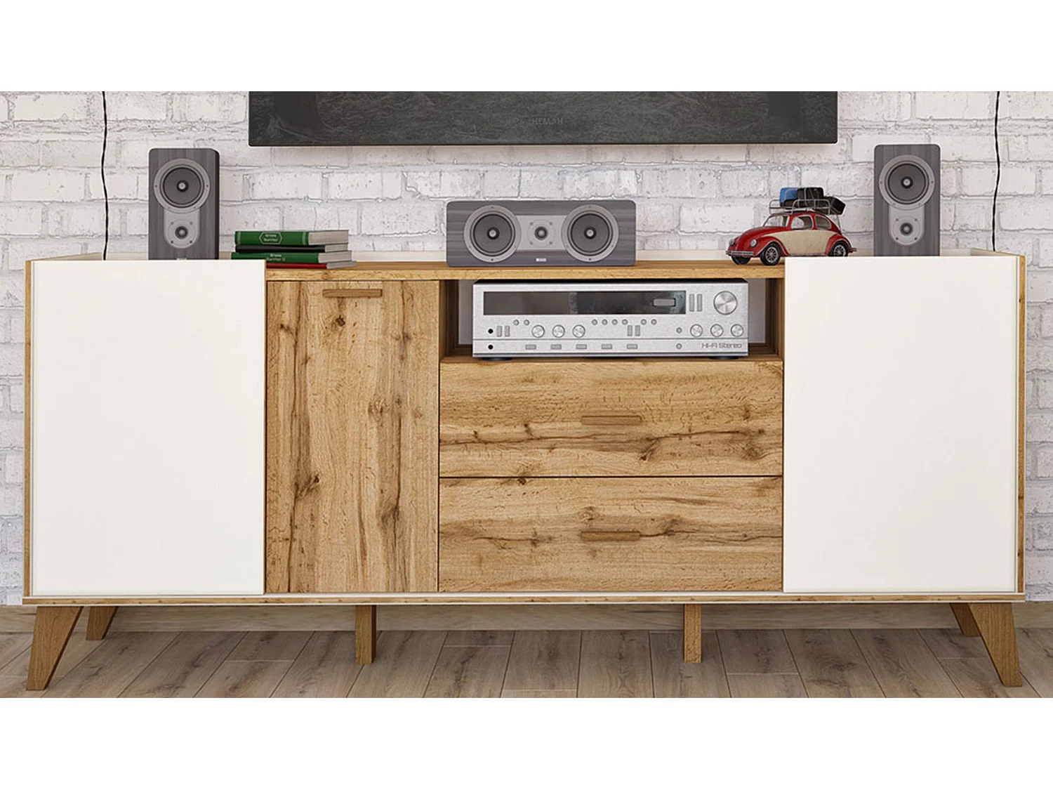 SIDEBOARD Skandi weiß / wotan eiche 174 / 40 / 74cm