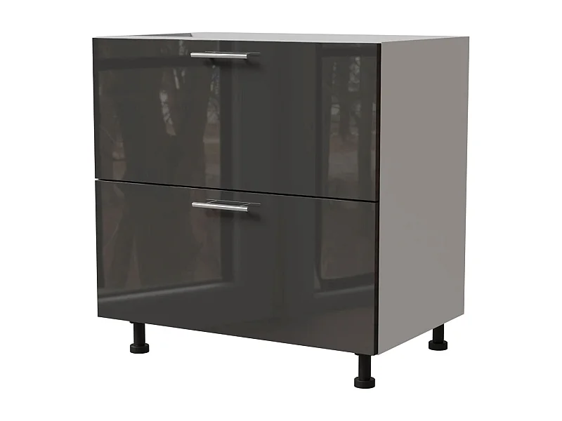 SCHUBLADENUNTERSCHRANK Essen D2A/80/1A Graphit Hochglanz / Weiß Matt 80 / 50 / 82cm