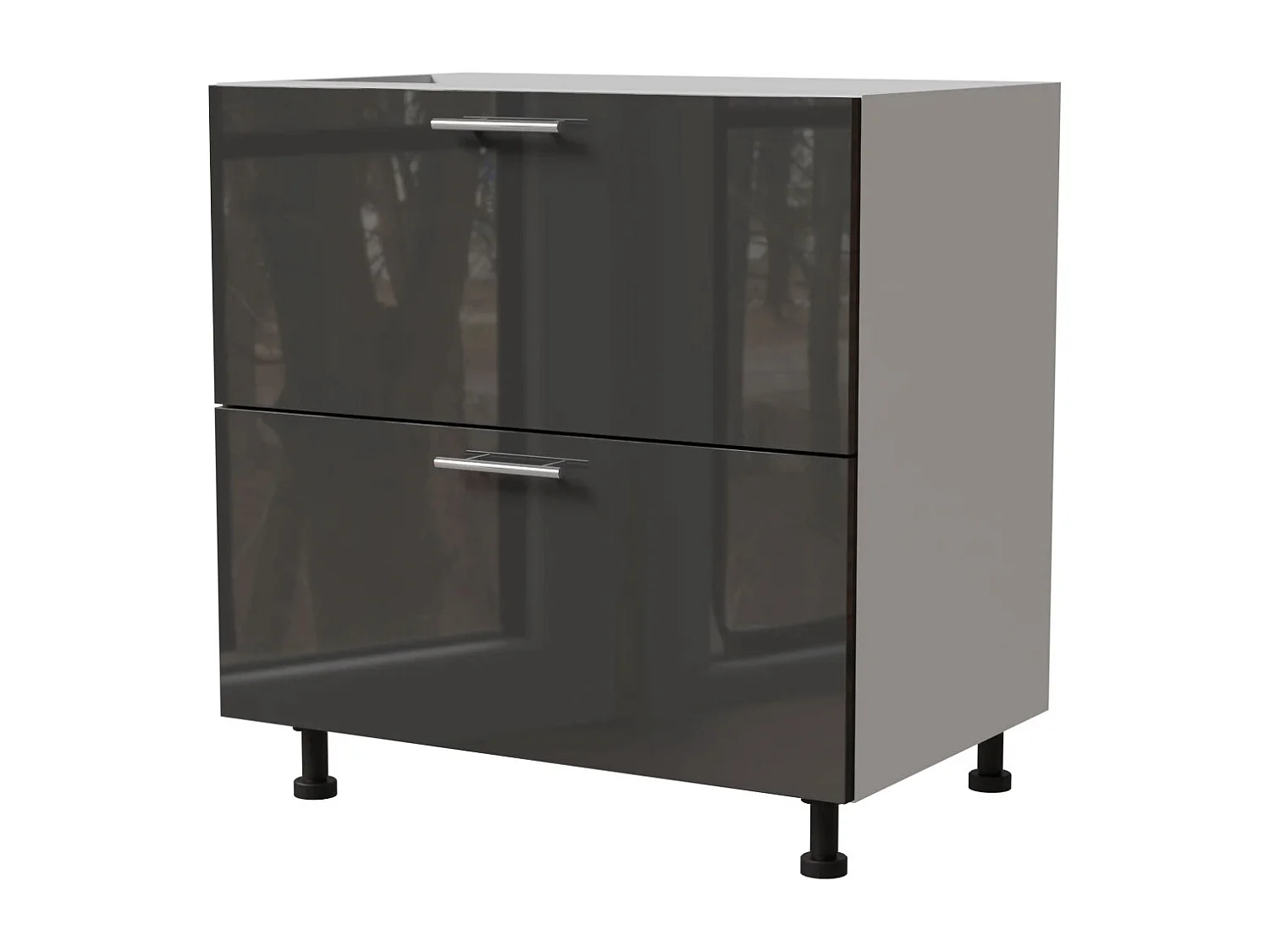 SCHUBLADENUNTERSCHRANK Essen D2A/80/1A Graphit Hochglanz / Weiß Matt 80 / 50 / 82cm