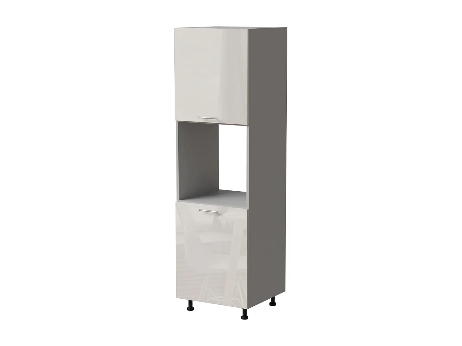 BACKOFENUMBAUSCHRANK Brerra D14/RU/2D RAL 9001 creme Hochglanz / Grau Matt 60 / 59 / 207cm