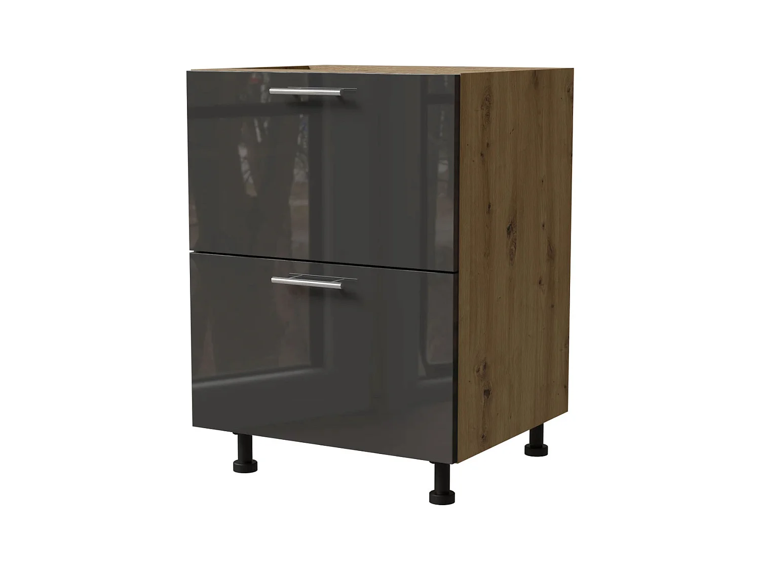 SCHUBLADENUNTERSCHRANK Essen D2A/60/1A Graphit Hochglanz / Eiche Artisan Matt 60 / 50 / 82cm