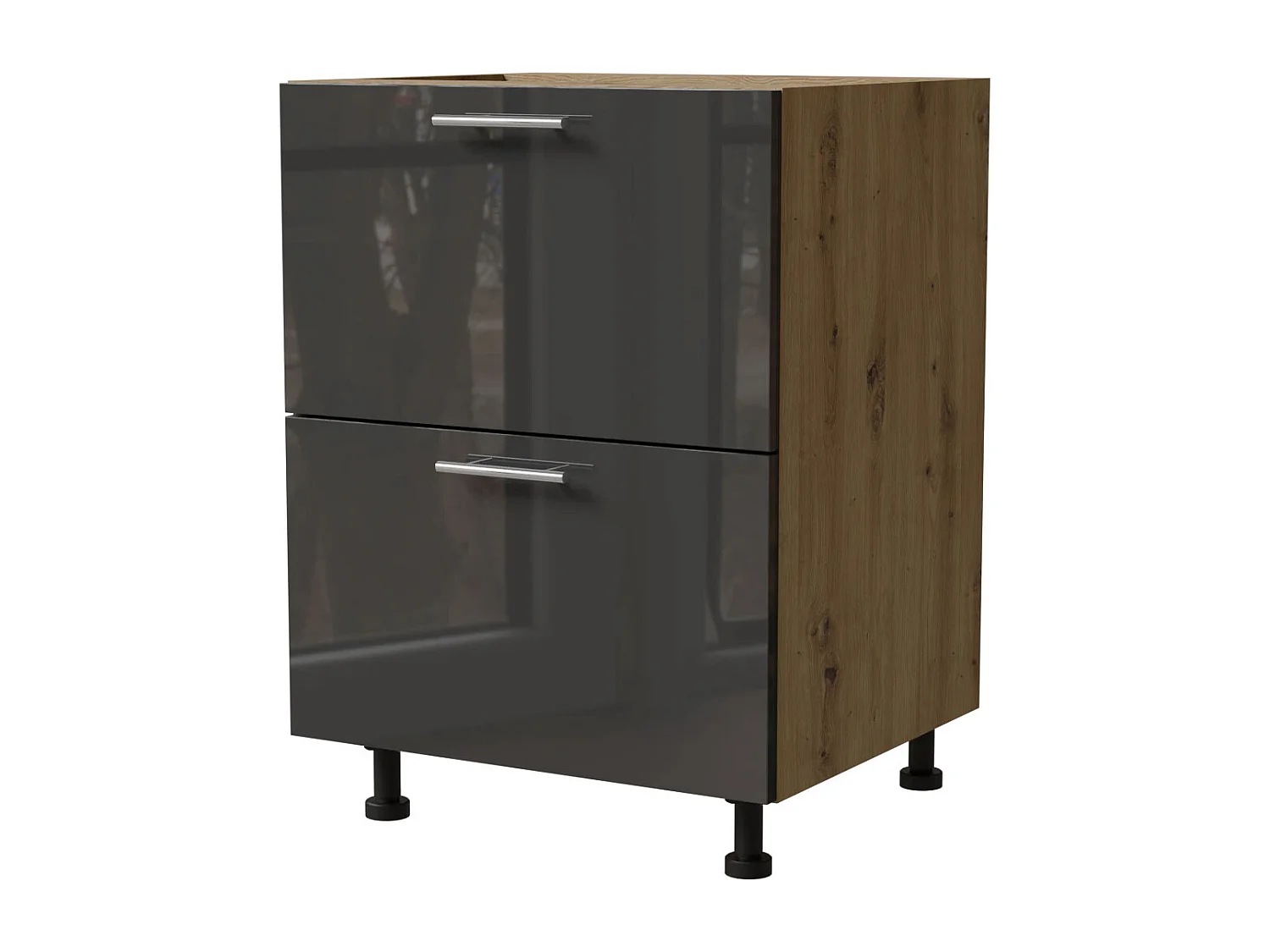 SCHUBLADENUNTERSCHRANK Essen D2A/60/1A Graphit Hochglanz / Eiche Artisan Matt 60 / 50 / 82cm