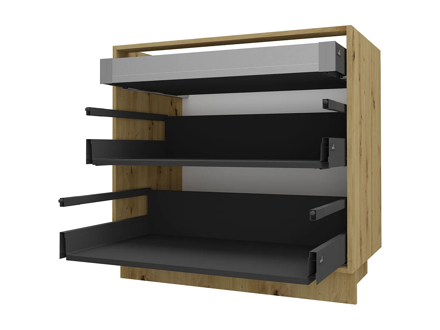 SCHUBLADENUNTERSCHRANK Essen D2A/60/1A Graphit Hochglanz / Eiche Artisan Matt 60 / 50 / 82cm