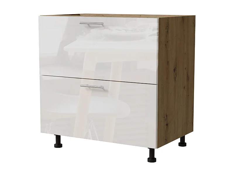 SCHUBLADENUNTERSCHRANK Essen D2A/80/1A Weiß Hochglanz / Eiche Artisan Matt 80 / 50 / 82cm
