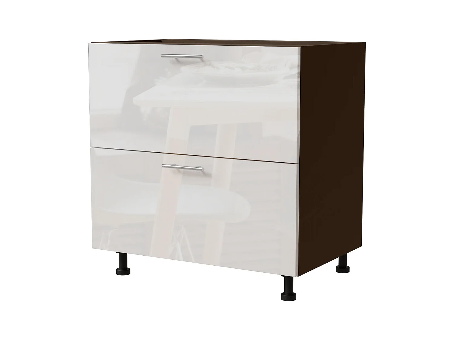 SCHUBLADENUNTERSCHRANK Essen D2A/80/1A Weiß Hochglanz / Lava Matt 80 / 50 / 82cm