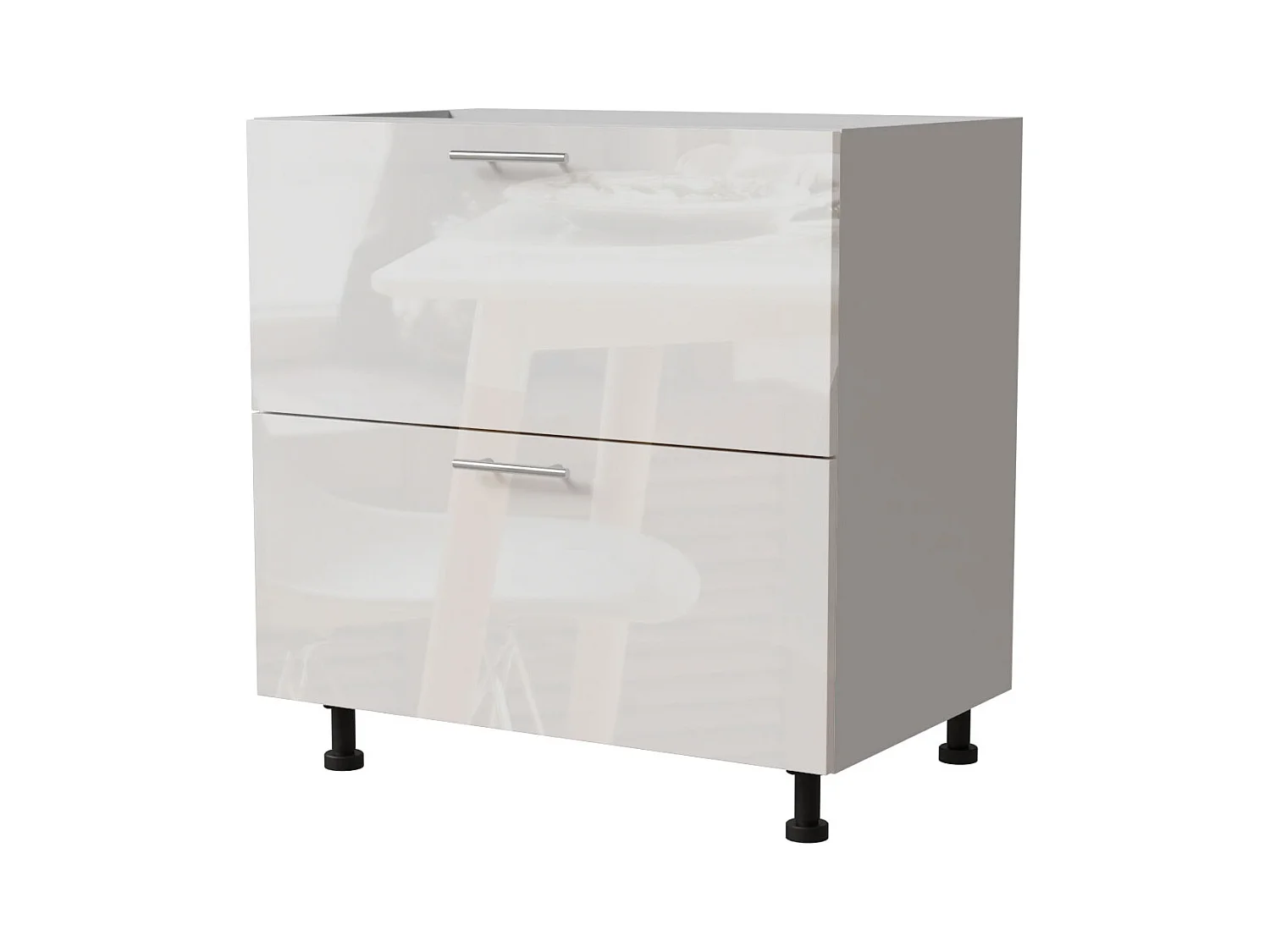 SCHUBLADENUNTERSCHRANK Essen D2A/80/1A Weiß Hochglanz / Weiß Matt 80 / 50 / 82cm