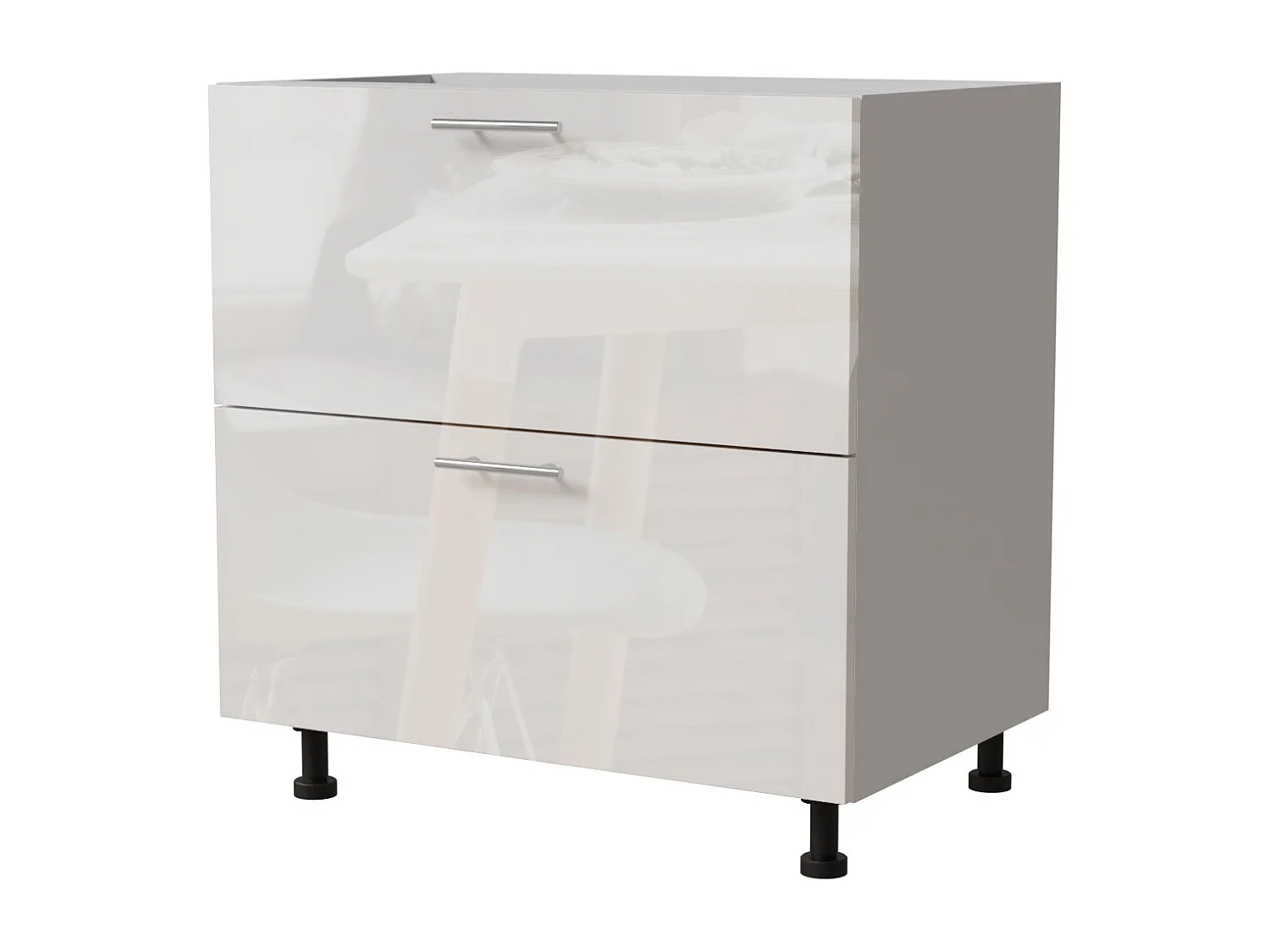 SCHUBLADENUNTERSCHRANK Essen D2A/80/1A Weiß Hochglanz / Weiß Matt 80 / 50 / 82cm