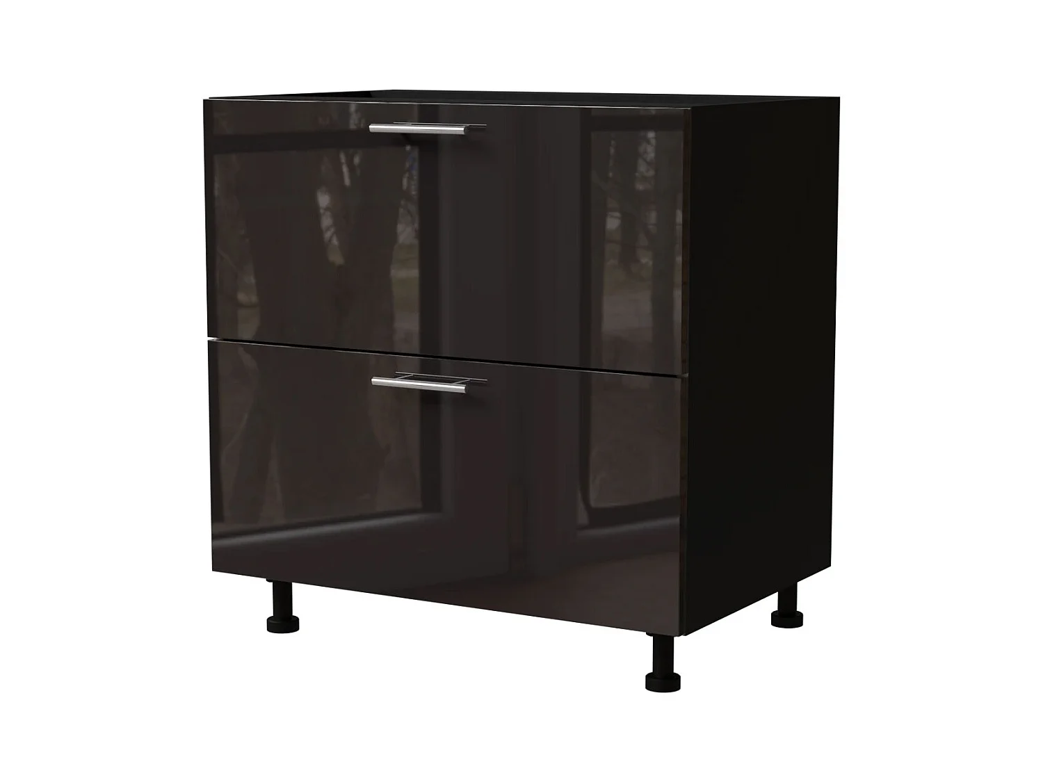 SCHUBLADENUNTERSCHRANK Essen D2A/80/1A Schwarz Hochglanz / Schwarz Matt 80 / 50 / 82cm