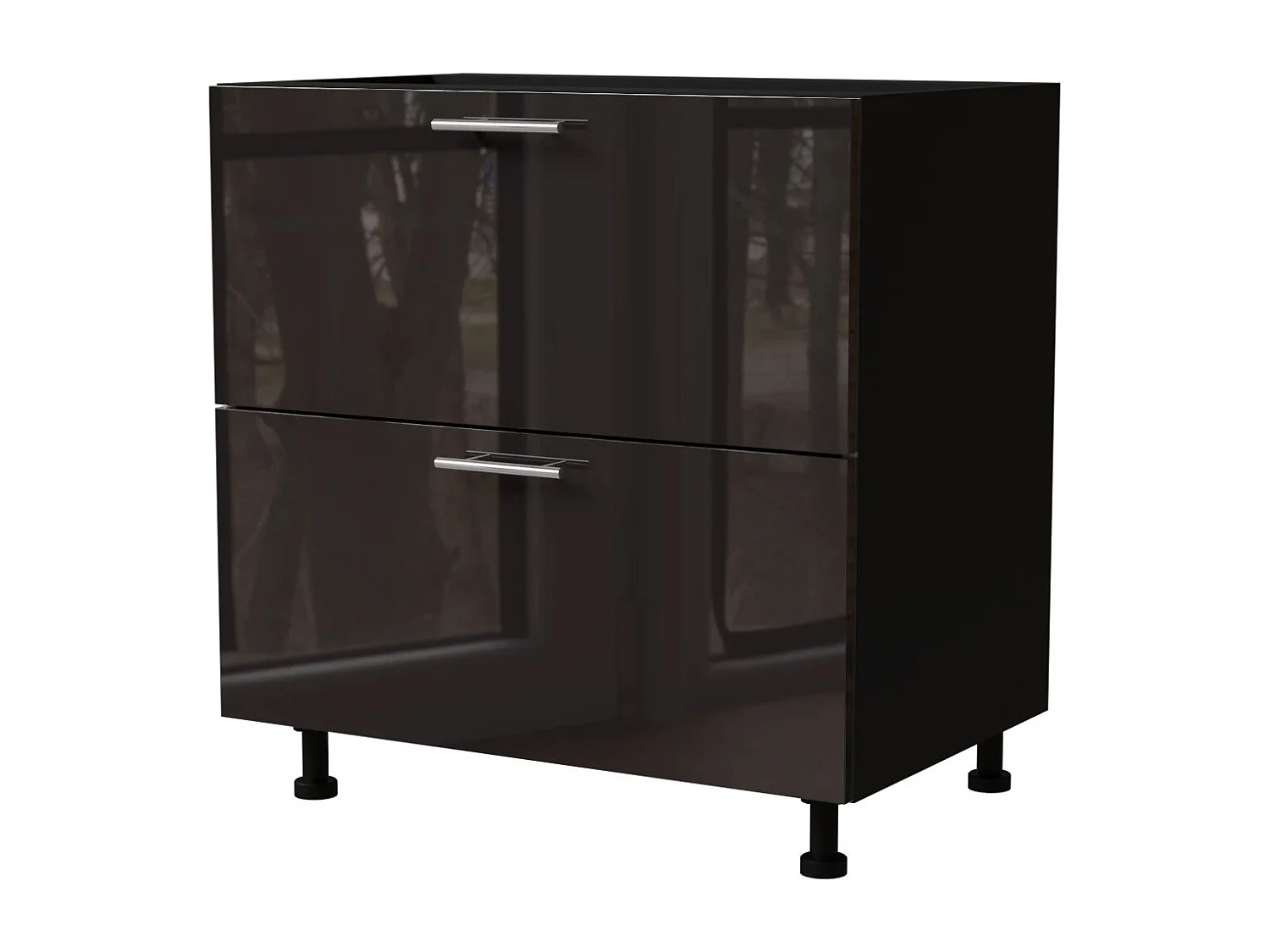 SCHUBLADENUNTERSCHRANK Essen D2A/80/1A Schwarz Hochglanz / Schwarz Matt 80 / 50 / 82cm