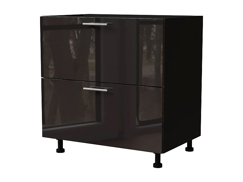 SCHUBLADENUNTERSCHRANK Essen D2A/80/1A Schwarz Hochglanz / Schwarz Matt 80 / 50 / 82cm