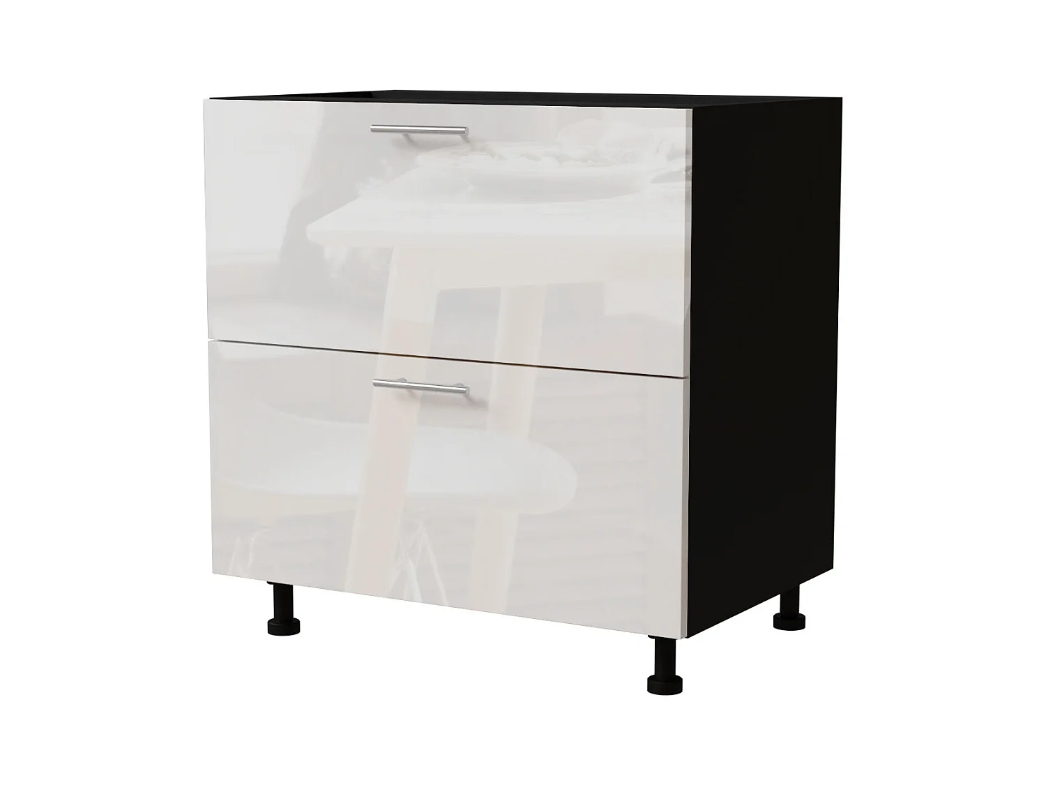 SCHUBLADENUNTERSCHRANK Essen D2A/80/1A Weiß Hochglanz / Schwarz Matt 80 / 50 / 82cm