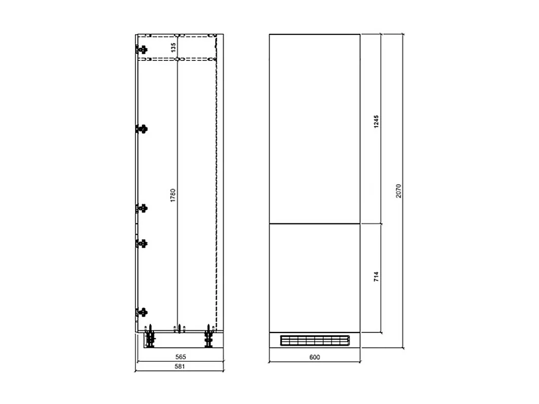 KÜHLSCHRANKUMBAUSCHRANK Brerra D14/DL/60/207 RAL 1019 graubeige Matt / Grau Matt 60 / 59 / 207cm
