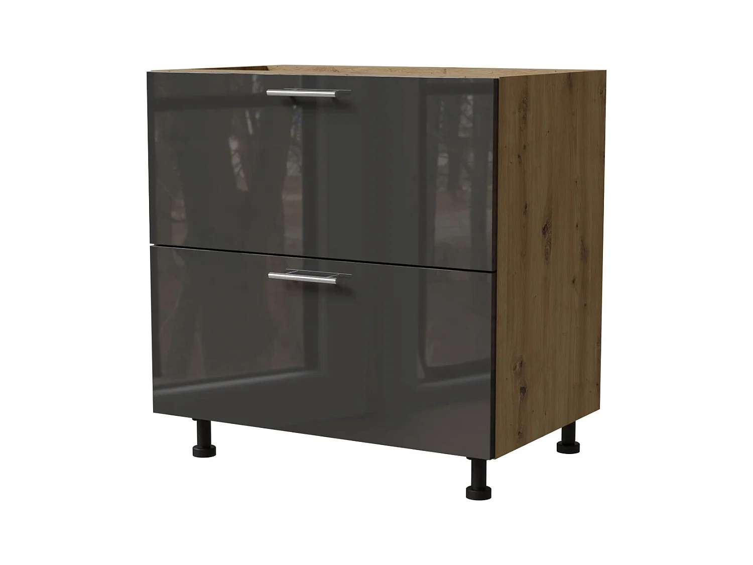 SCHUBLADENUNTERSCHRANK Essen D2A/80/1A Graphit Hochglanz / Eiche Artisan Matt 80 / 50 / 82cm
