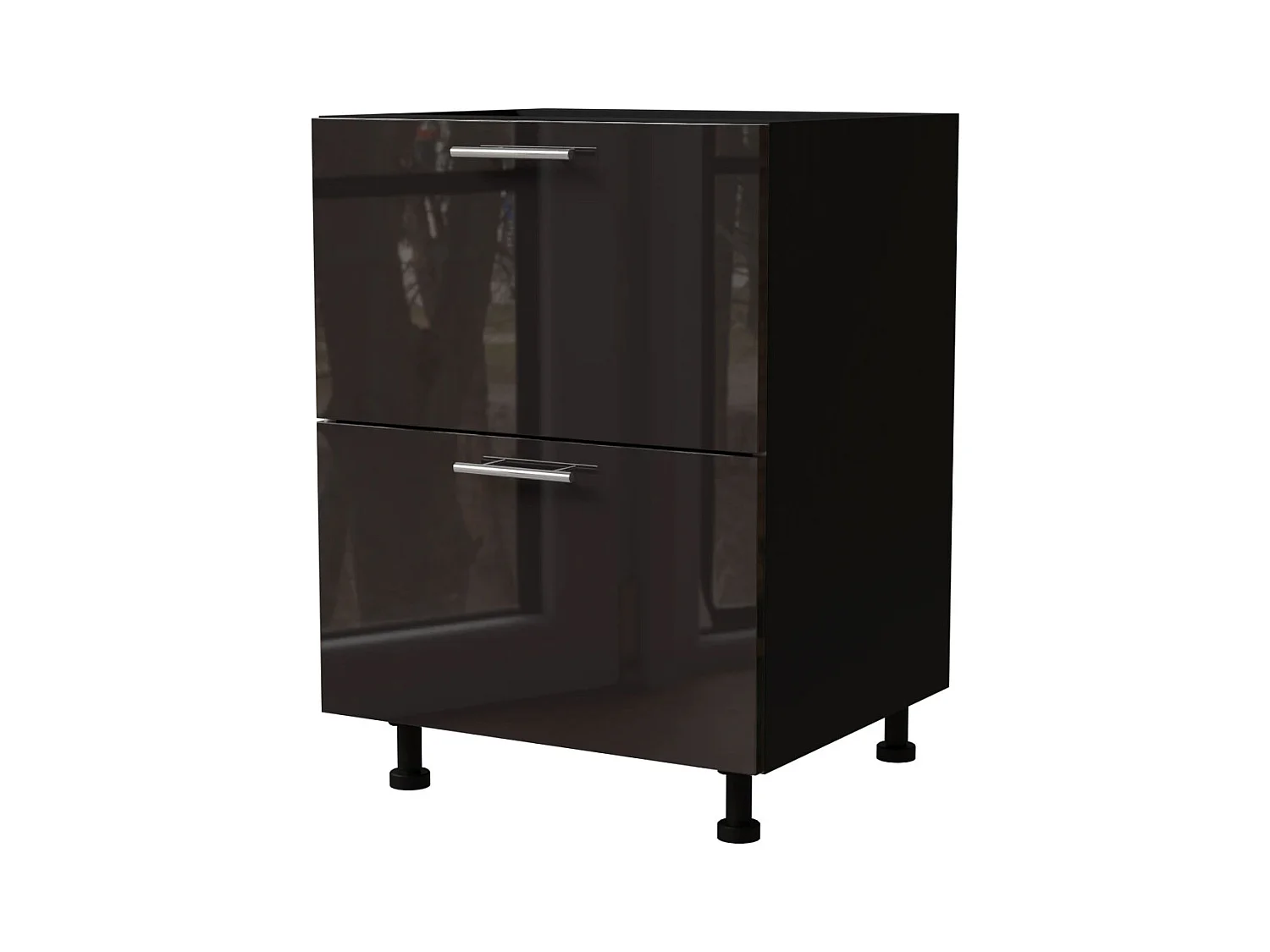 SCHUBLADENUNTERSCHRANK Essen D2A/60/1A Schwarz Hochglanz / Schwarz Matt 60 / 50 / 82cm
