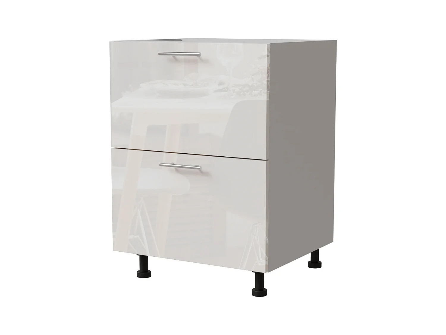 SCHUBLADENUNTERSCHRANK Essen D2A/60/1A Weiß Hochglanz / Weiß Matt 60 / 50 / 82cm