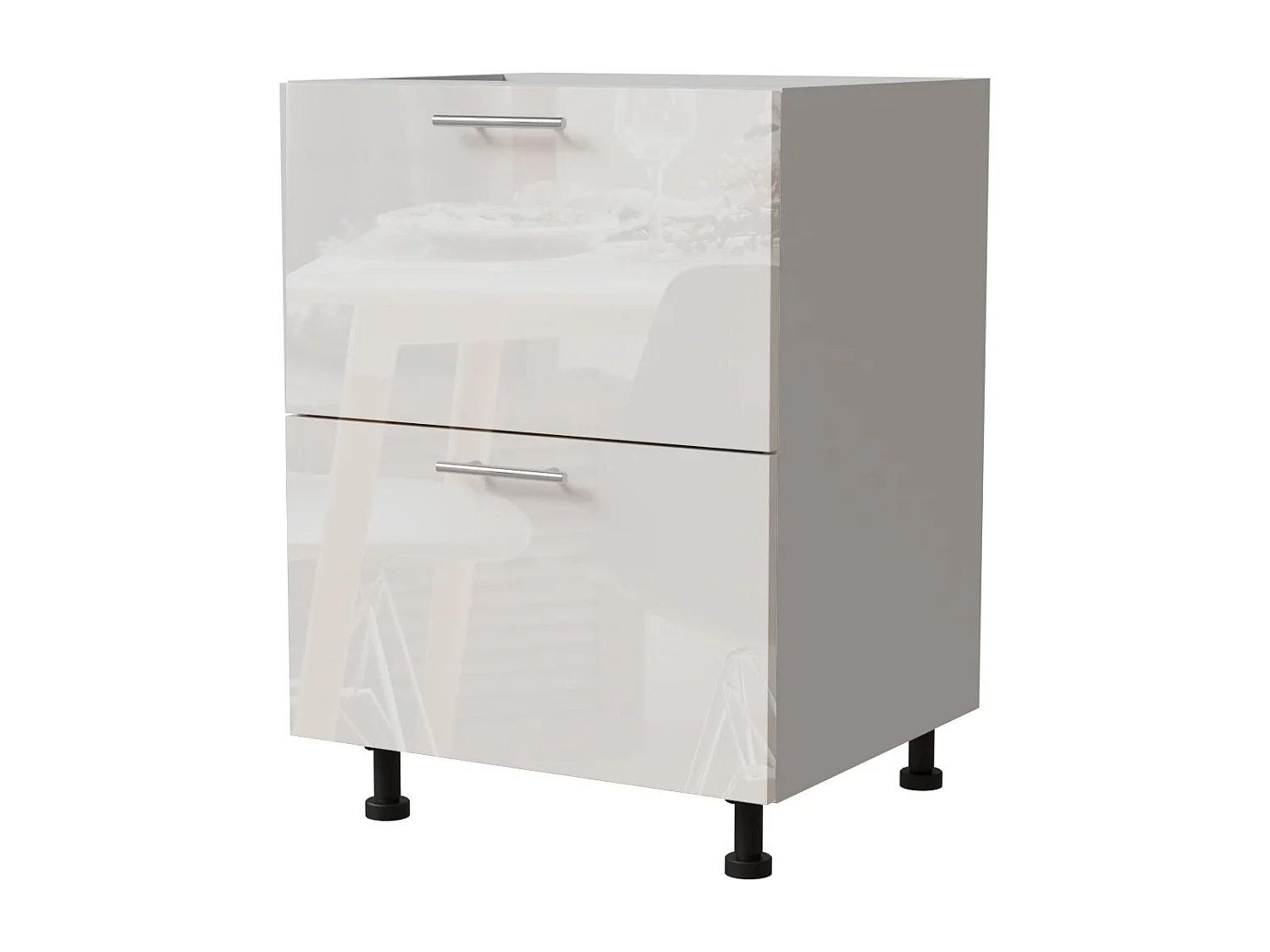 SCHUBLADENUNTERSCHRANK Essen D2A/60/1A Weiß Hochglanz / Weiß Matt 60 / 50 / 82cm