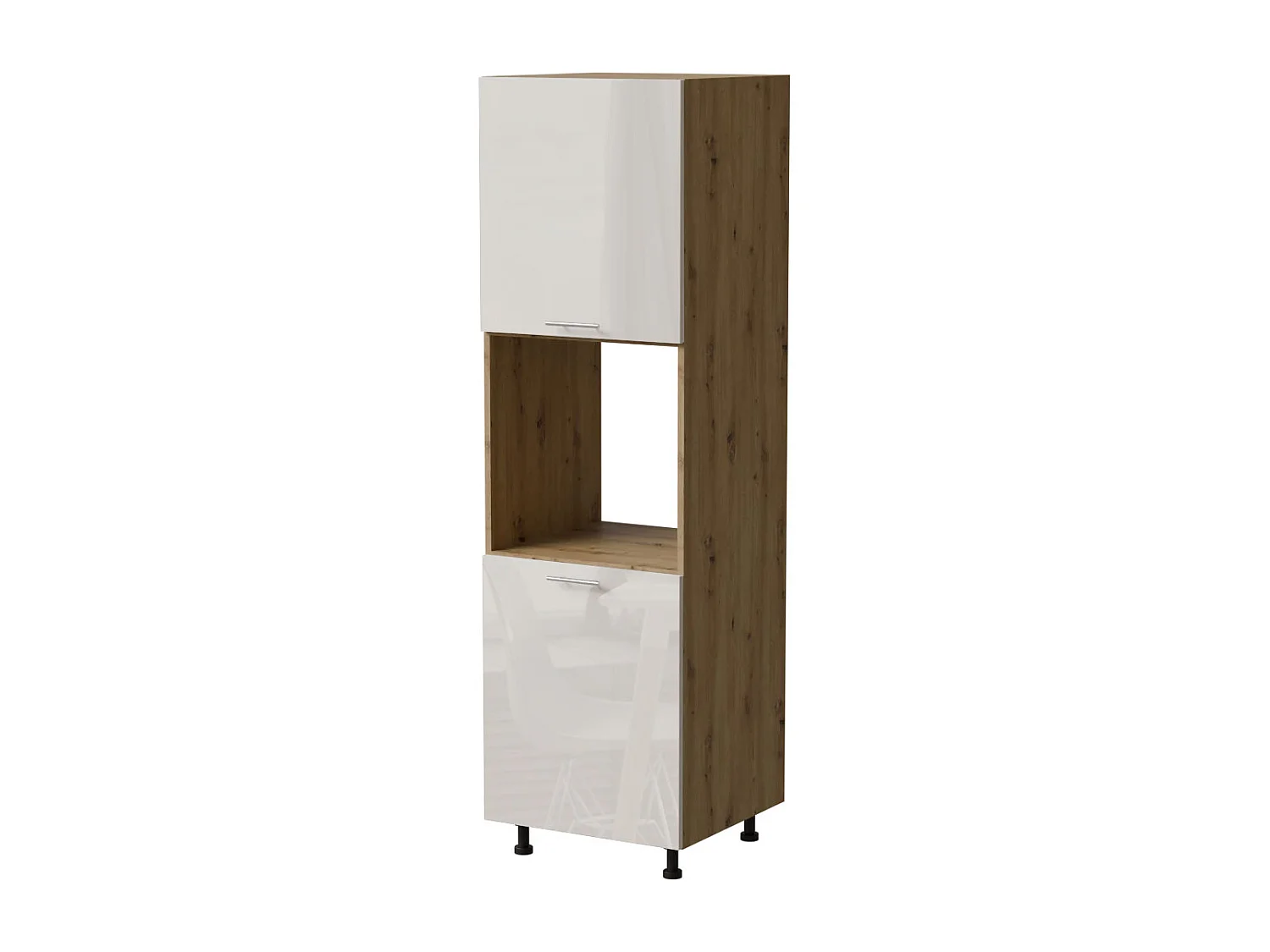 BACKOFENUMBAUSCHRANK Brerra D14/RU/2D RAL 9001 creme Hochglanz / Eiche Artisan Matt 60 / 59 / 207cm